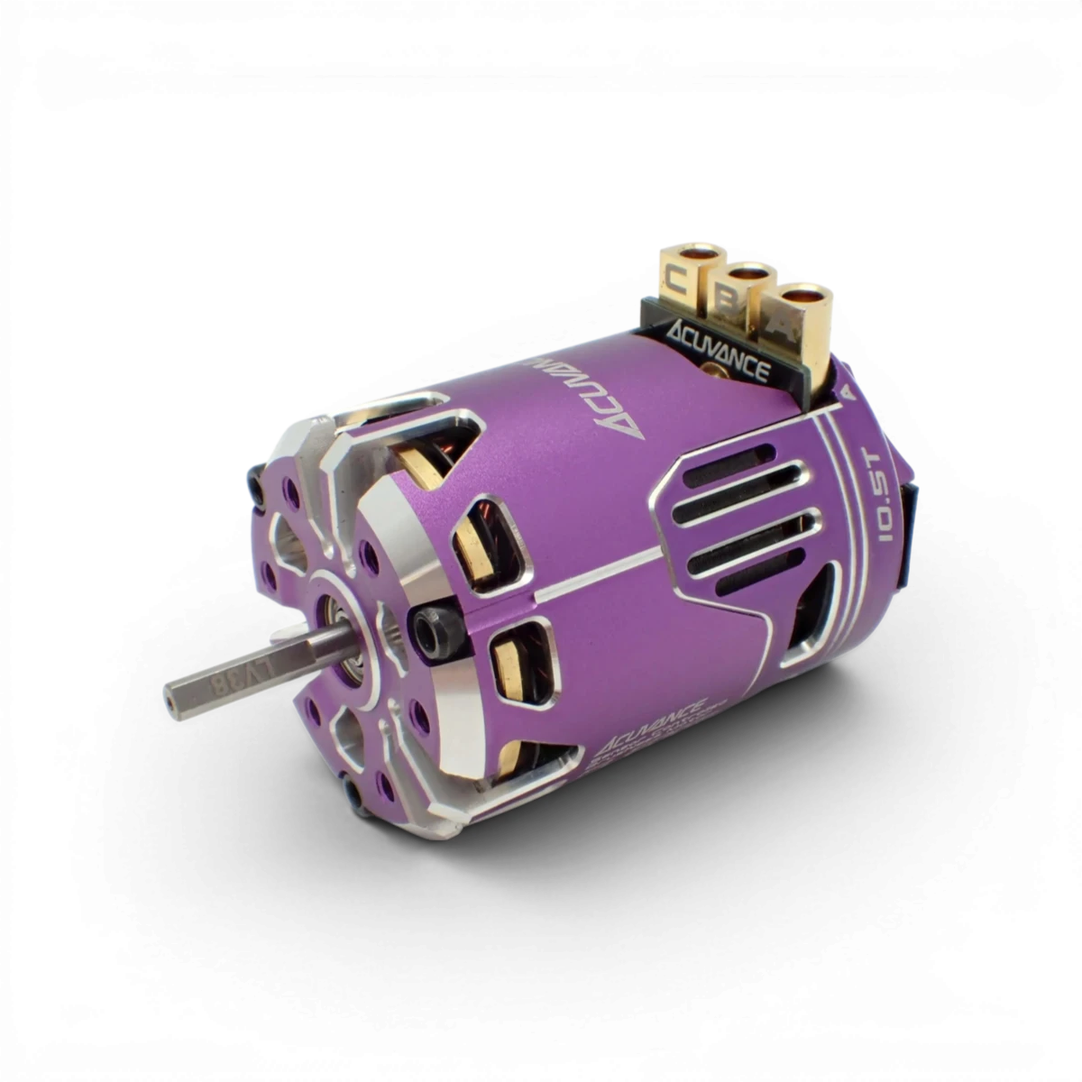 Moteur brushless violet Fledge 10.5T sans ventilateur de la marque Acuvance, composant électronique pour drone ou robot.