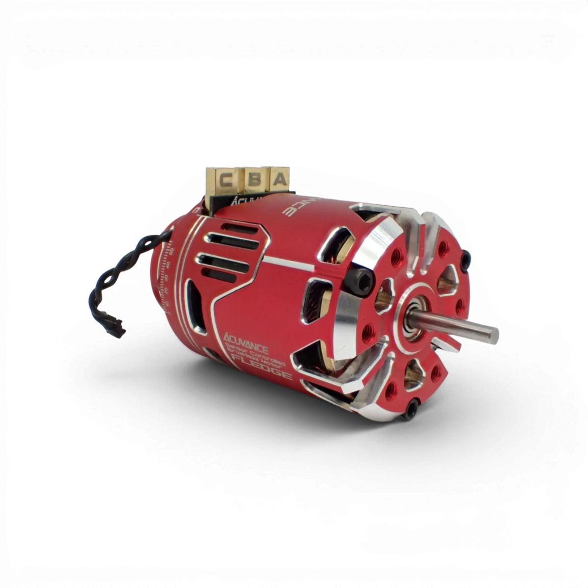 Moteur brushless Fledge 13.5T rouge de la marque Acuvance, composant électronique pour modélisme aérien.
