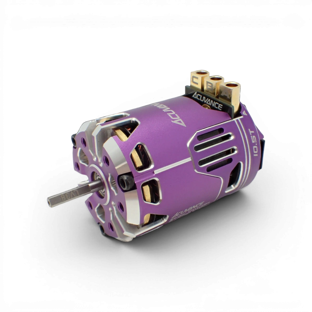 Moteur brushless violet Fledge 13.5T de la marque Acuvance, composant électronique pour modèles RC ou drones.