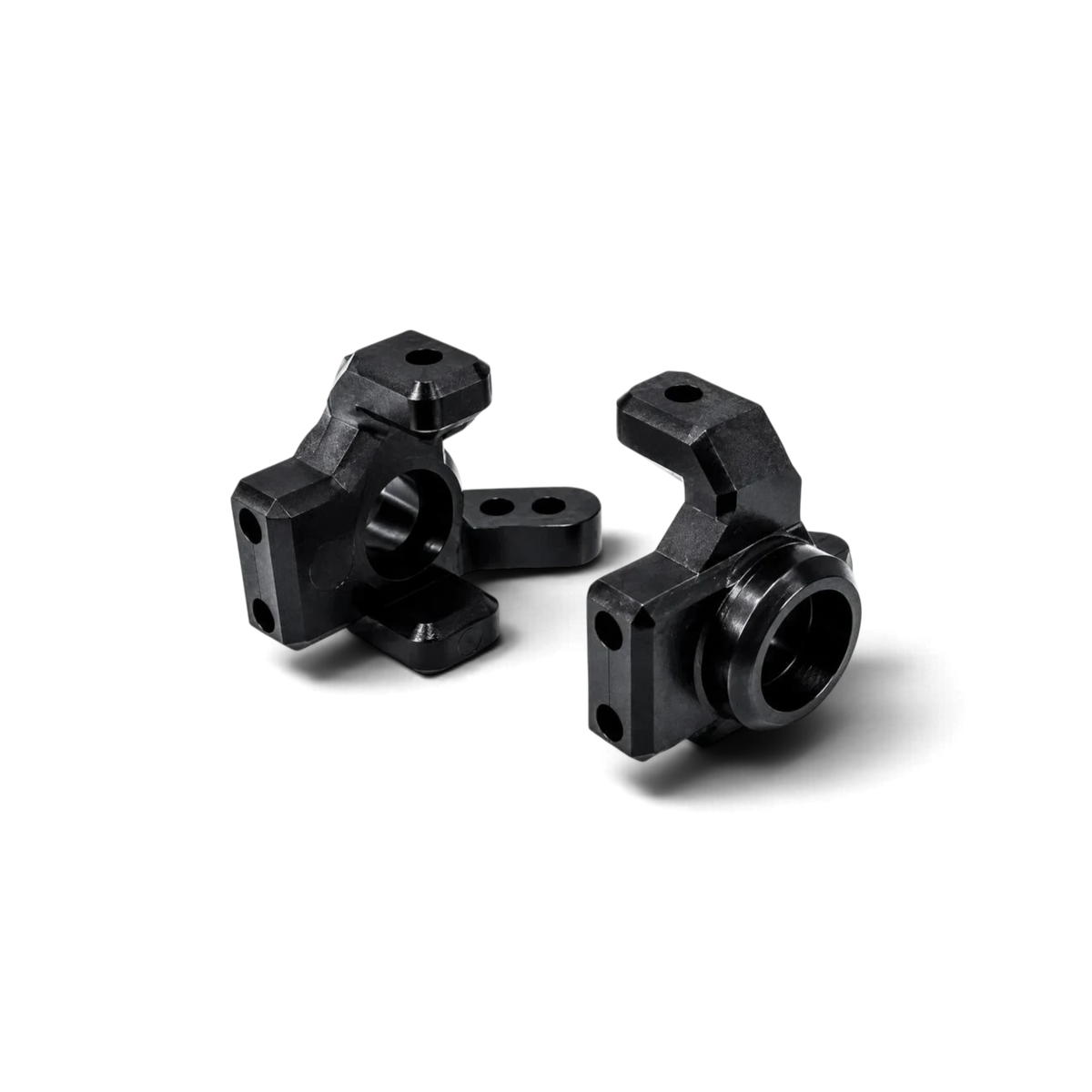 Fusées avant M-SPEC ZERO Knuckle pour voiture RC Drift Topline, pièce en plastique noir avec fixation métallique et vis.