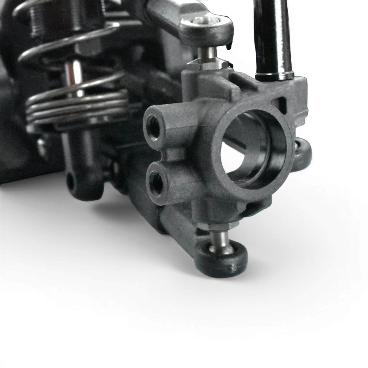 Fusées avant RDX en graphite pour voiture RC, marque Team Reve D, montrant la finition en graphite et la structure en plastique.