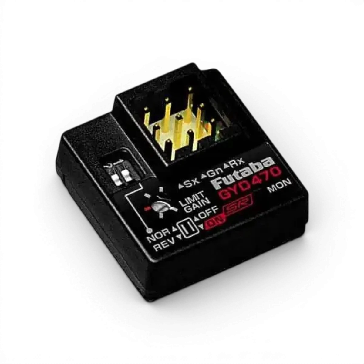 Gyro Futaba GYD470 électronique pour stabilisation de drone ou hélicoptère, image montrant le gyro avec ses composants électroniques