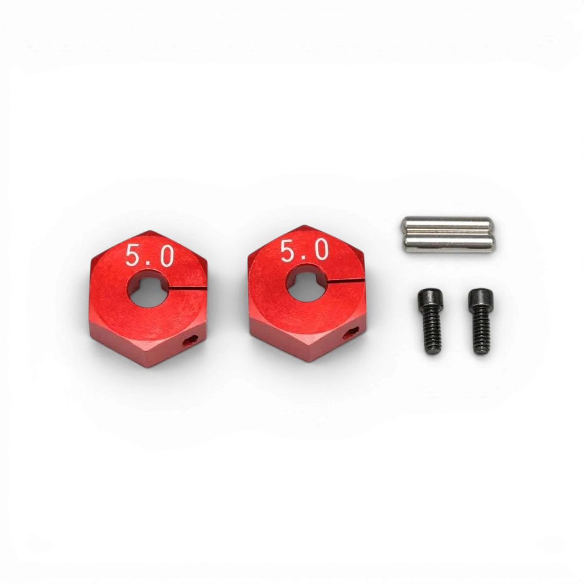 Hexagone en aluminium rouge de 5mm pour pièces détachées, compatible avec les modèles Team Yokomo, visible en image.