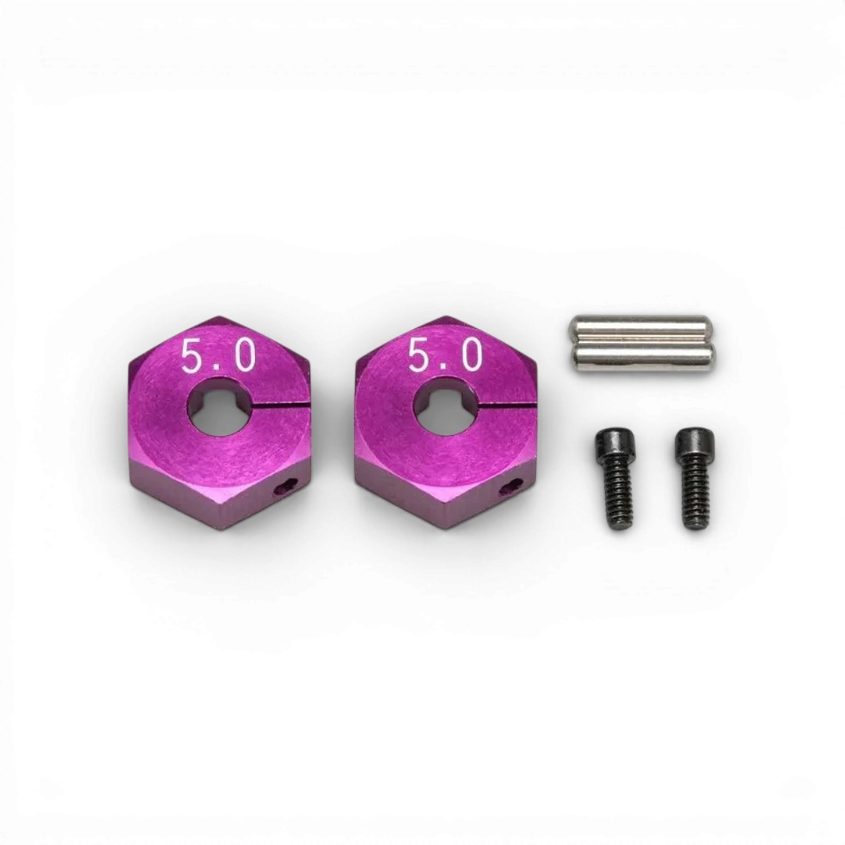 Hexagone en aluminium violet de 5mm pour pièces détachées Team Yokomo, visuel montrant la pièce en détail.
