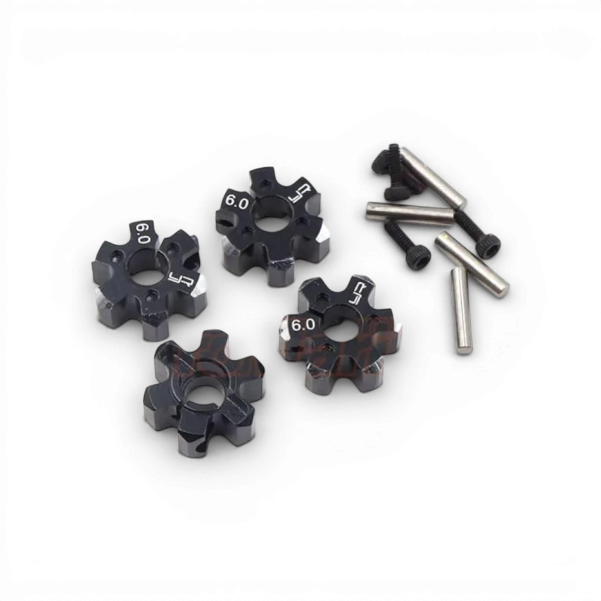 Hexagones en aluminium noir 12x6mm version allégée pour modèle réduit, par Yeah Racing, visible avec surface noire brillante.