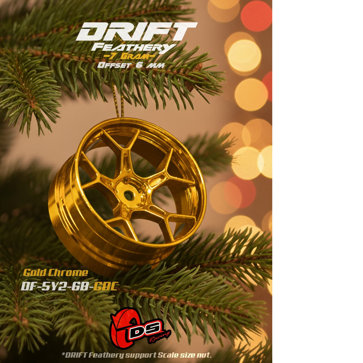 Jantes drift Feathery DS Racing en chrome or, lot de 2, avec offset de +6mm, pour voitures RC.