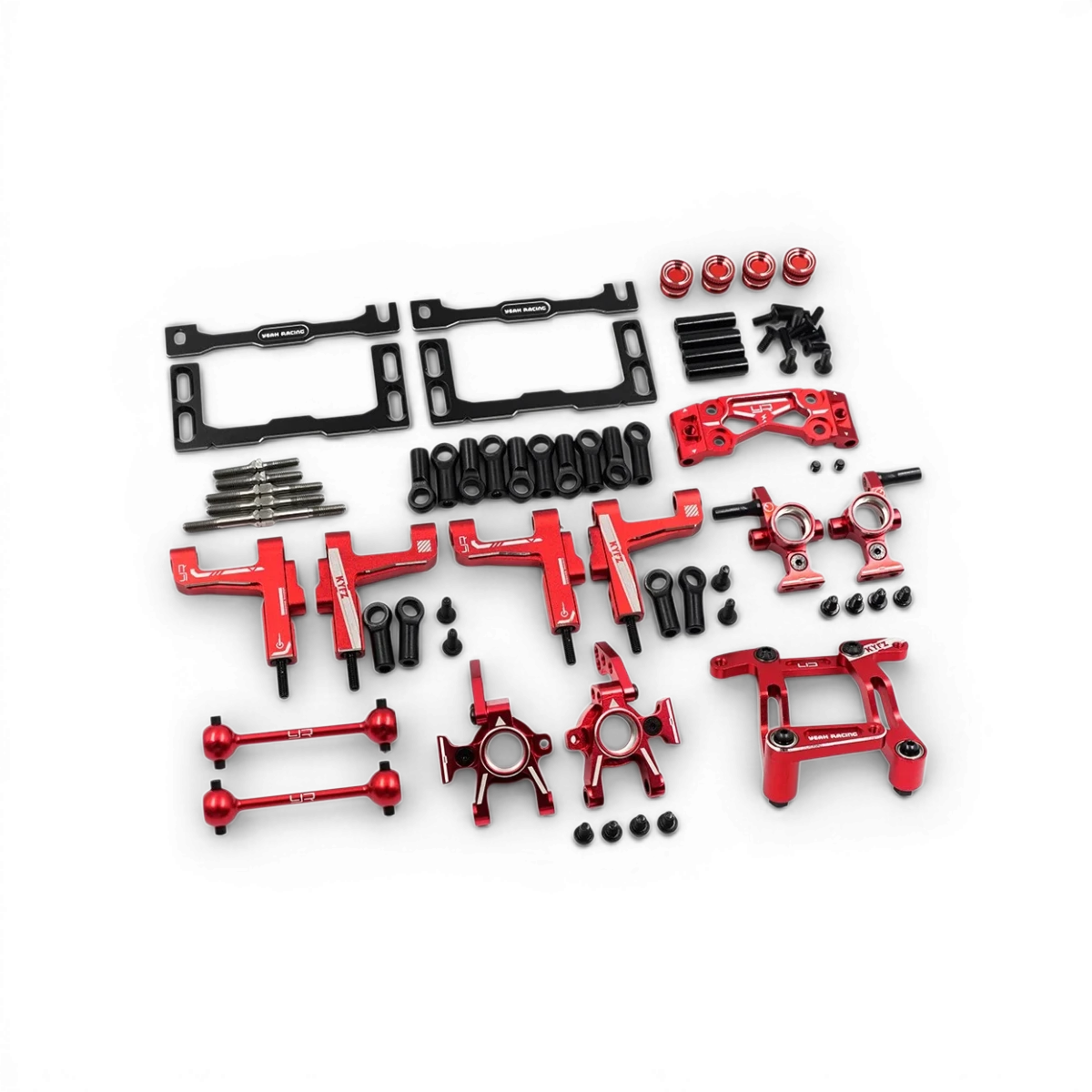 Kit de conversion en aluminium complet pour FAZER D2 AE86 de Yeah Racing, comprenant diverses pièces métalliques.