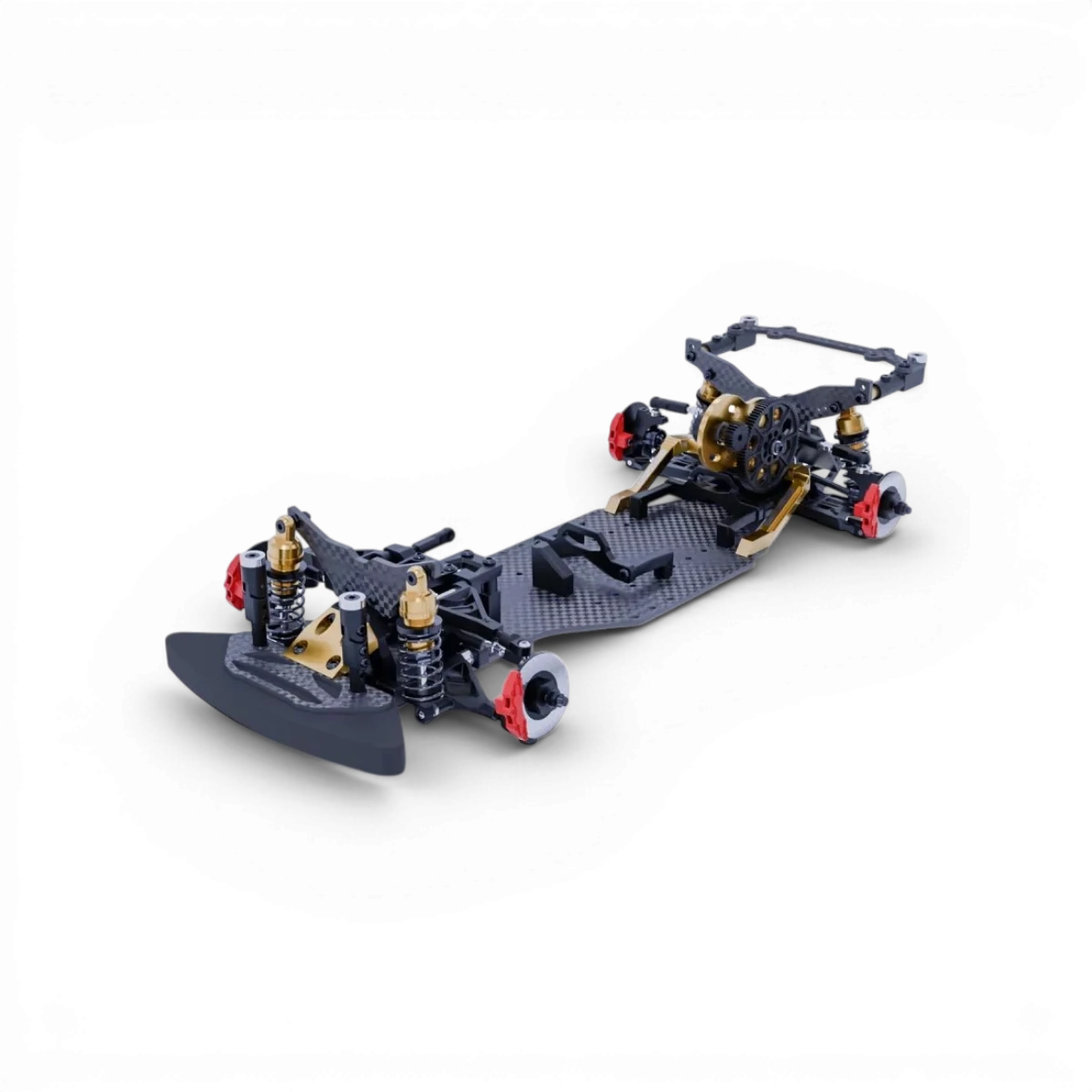 Kit de drift HOBBYTECH Over-D10 1/10ème, comprenant les pièces pour voiture RC de drift, en action ou posé sur une surface.