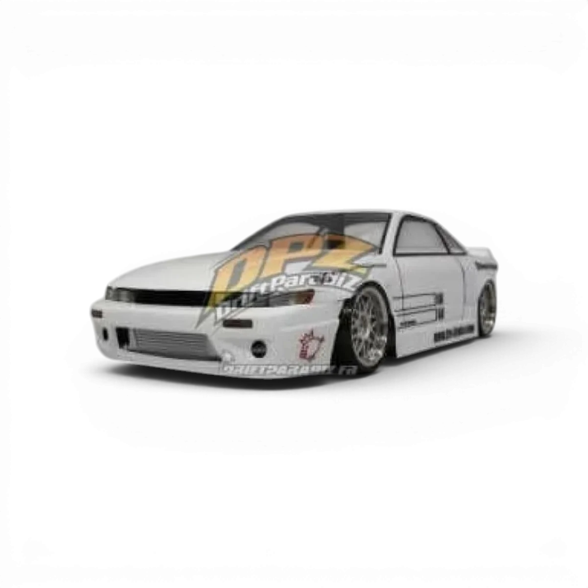 Kit carrosserie Rocket Bunny complet pour Nissan S13, conçu par Addiction RC Design, visible avec éléments de carrosserie en image.