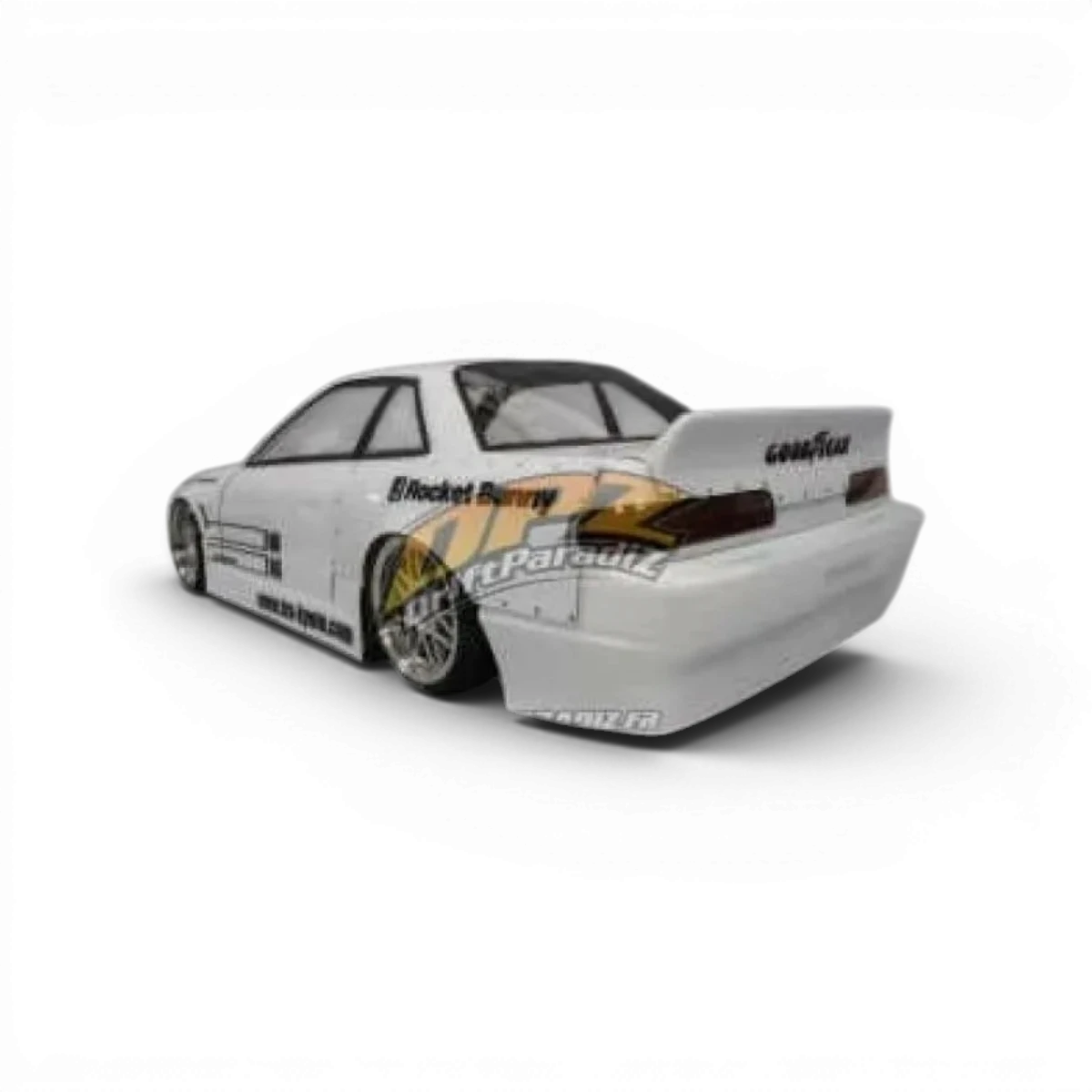 Kit carrosserie Rocket Bunny complet pour Nissan S13, conçu par Addiction RC Design, visible dans l'image.