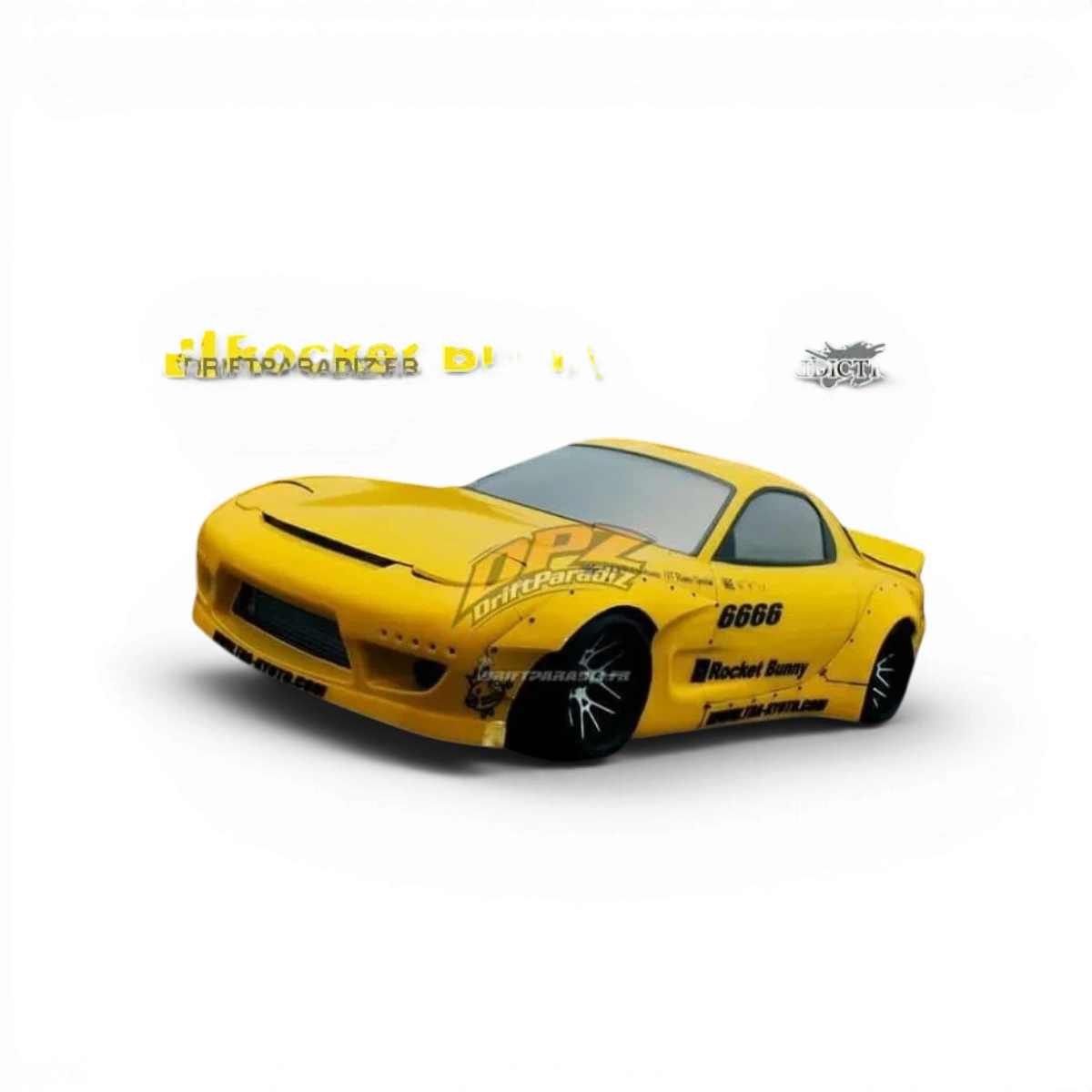 Kit carrosserie Rocket Bunny complet pour Mazda RX7 FD3S par Addiction RC Design, incluant ailes et pare-chocs.