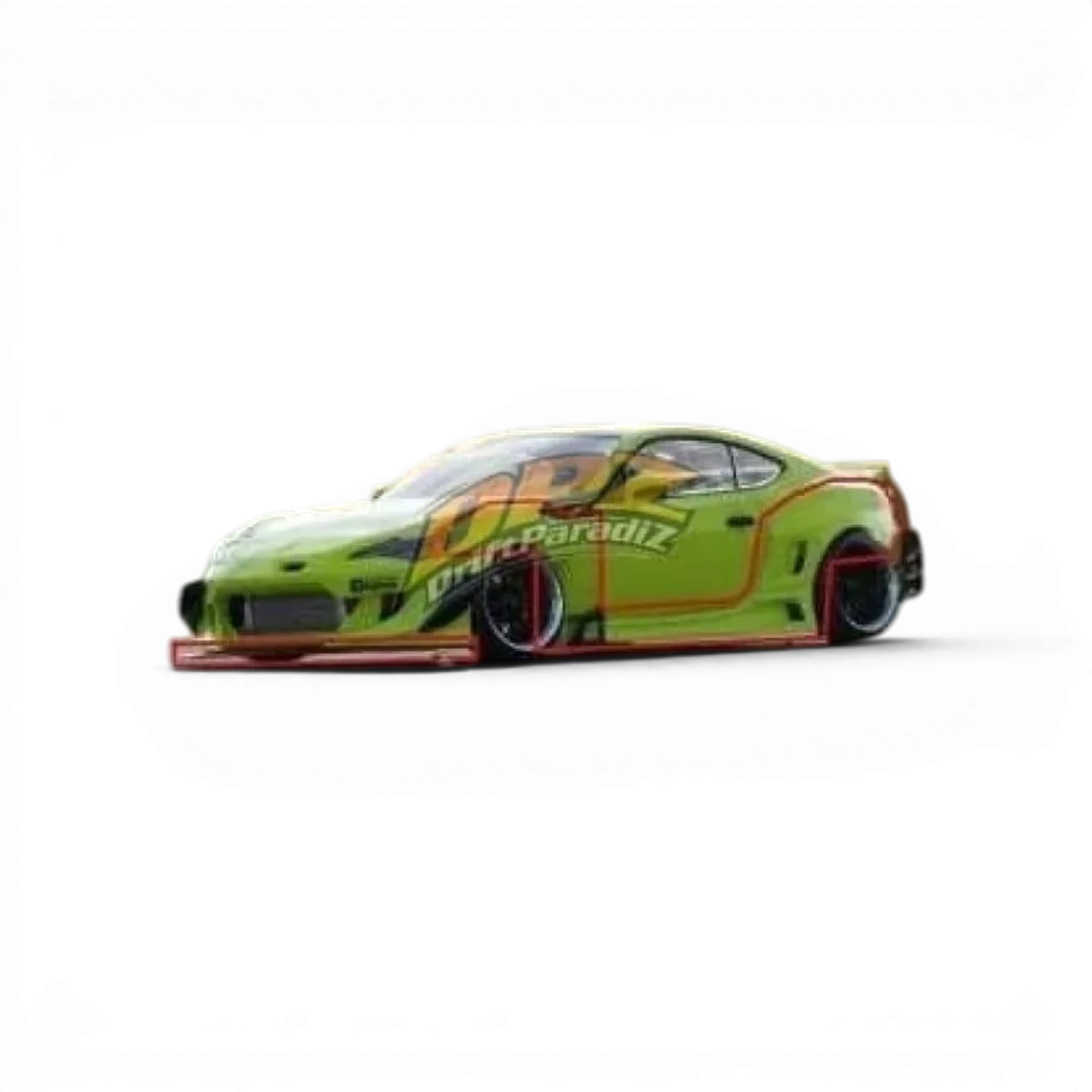 Kompletní body kit Rocket Bunny V3 pro Toyota GT86 od Addiction RC Design, na obrázku viditelný s černými a aerodynamickými karosářskými díly.