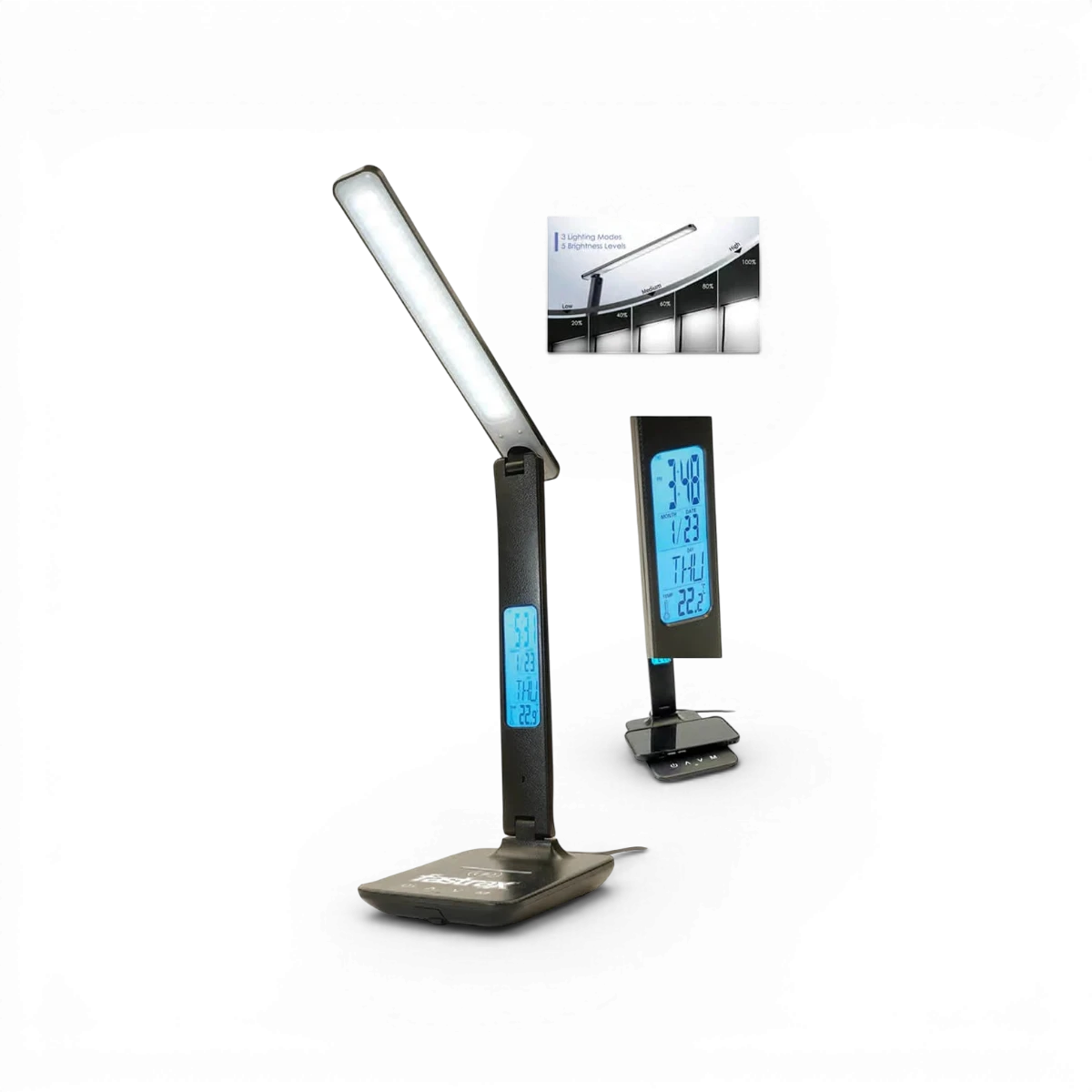 Lampe de stand LED multifonction FastRax avec chargeur induction, compatible EU 2-pin, accessoire pratique pour appareils électroniques
