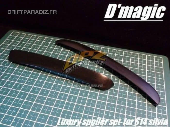 Ensemble de spoilers de luxe pour S14 Silvia, personnalisé avec le kit D'magic, en fibre de haute qualité, vue de face.