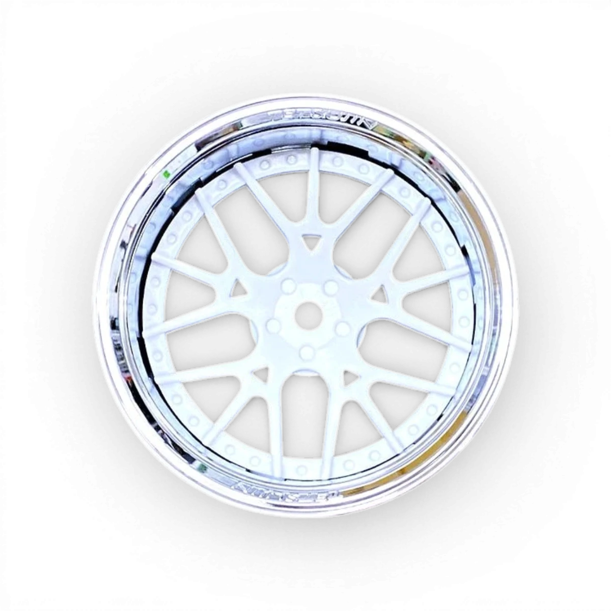 Roues Tetsujin Lycoris chrome et blanc, ensemble de jantes pour vélo, avec finition brillante et design moderne.