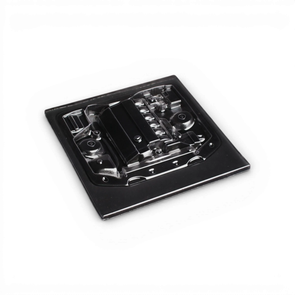 Baie moteur M52 pour carrosserie RC Aplastics RC, pièce en plastique noir avec détails techniques visibles.