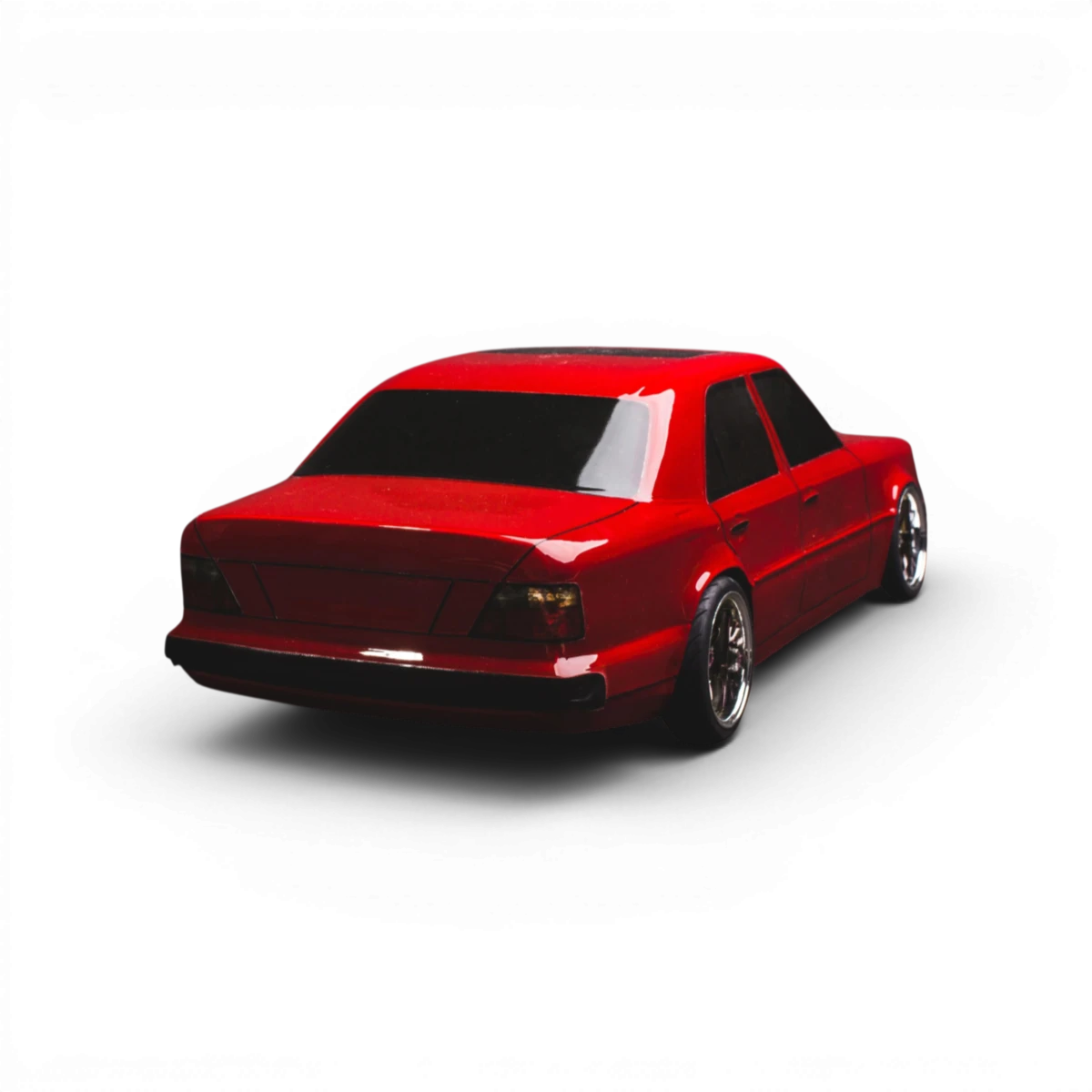 Carrosserie Mercedes W124 E500 en plastique de la marque Aplastics RC, vue détaillée de la pièce.