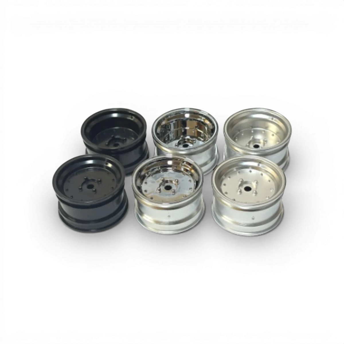 Roues Mini Classic Dish-I Déport +6 noires de la marque Topline, vue en gros plan sur la surface et la taille des roues.