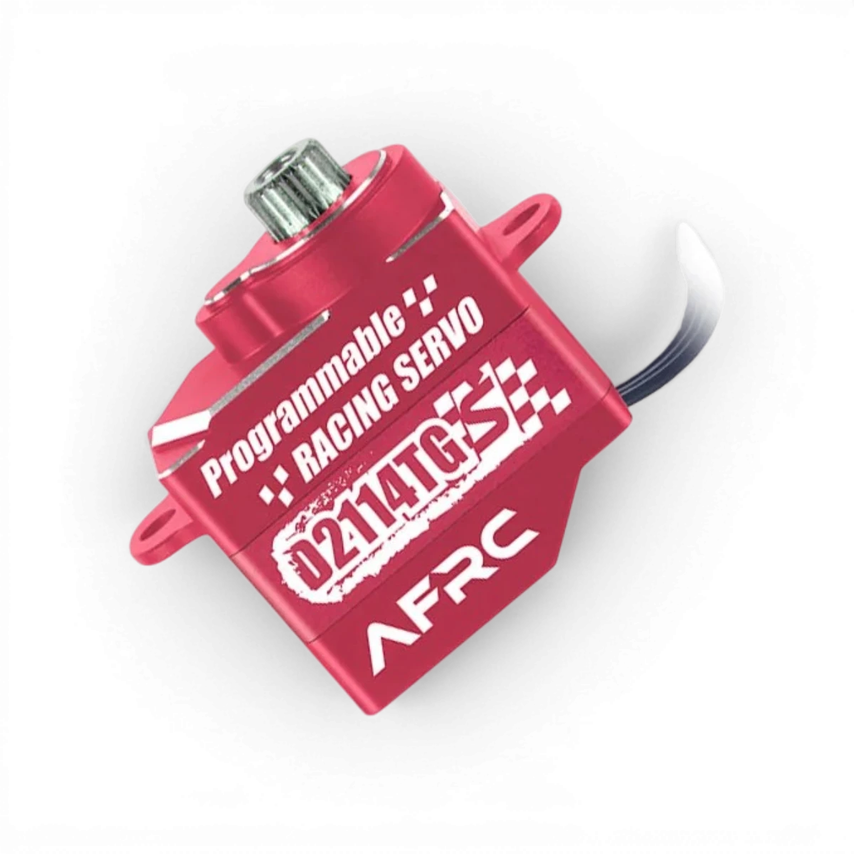 Mini servo électronique AFRC D2114TG-S 25T violet, vue de face montrant le moteur et les composants électroniques.