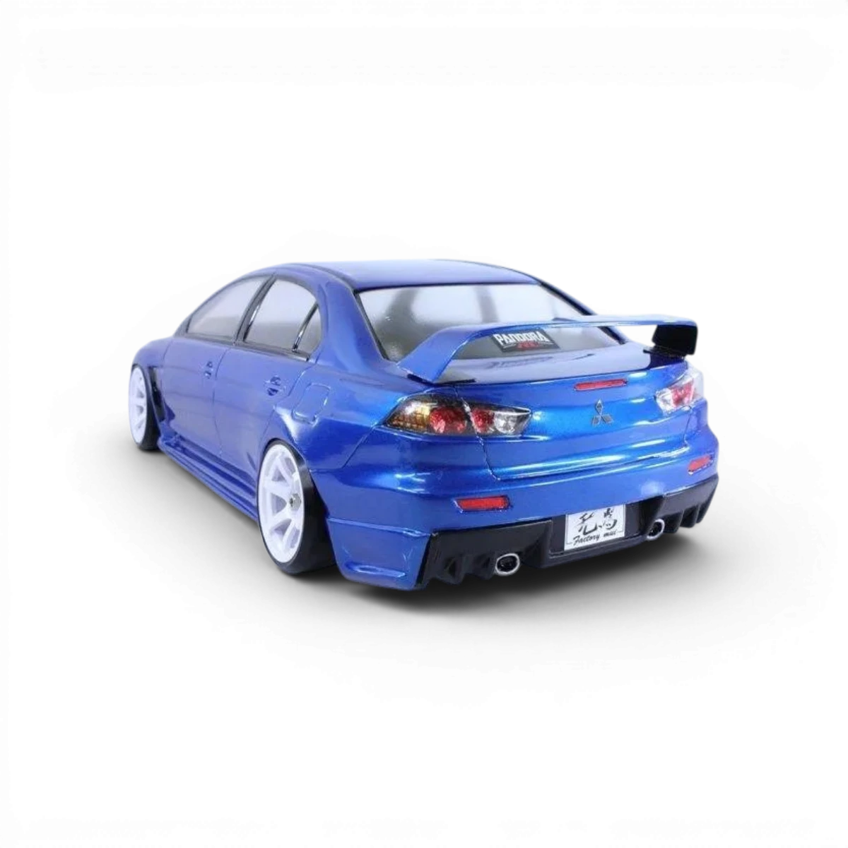 Carrosserie Mitsubishi Lancer Evo X Pandora RC, modèle réduit de voiture de course, détaillée et réaliste pour collection ou modélisme.