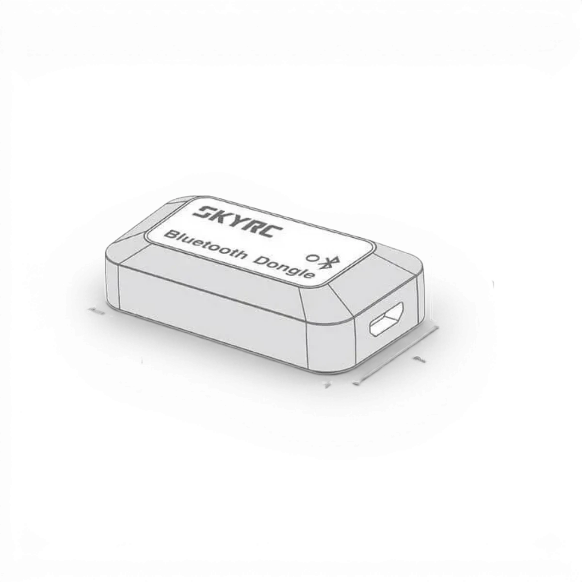 Module dongle Bluetooth SkyRc pour électronique, connecté à un appareil, avec logo SkyRc visible.