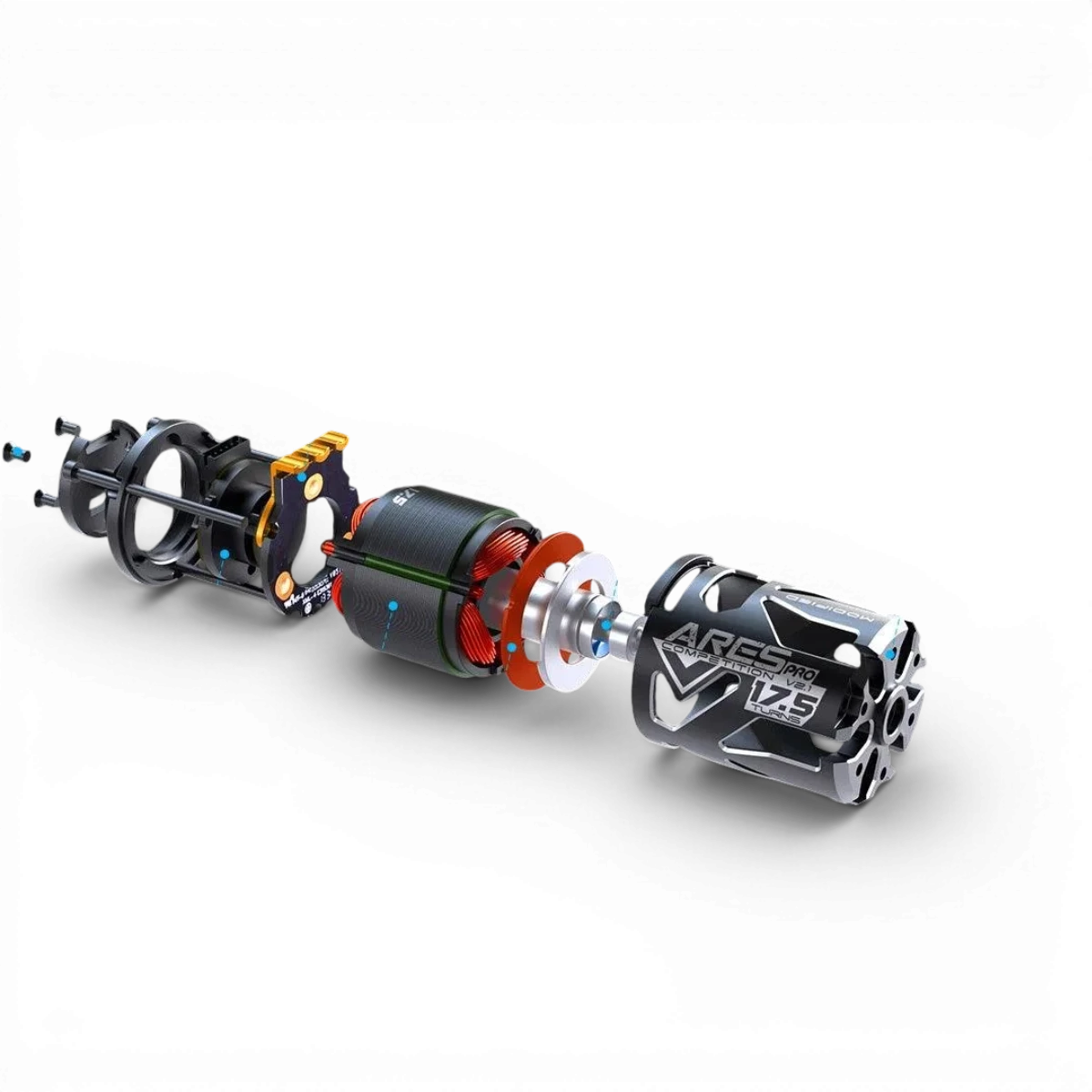 Moteur électronique brushless ARES PRO V2.1 STOCK 10.5T de SkyRc, vue de face avec détails du rotor et connexions.