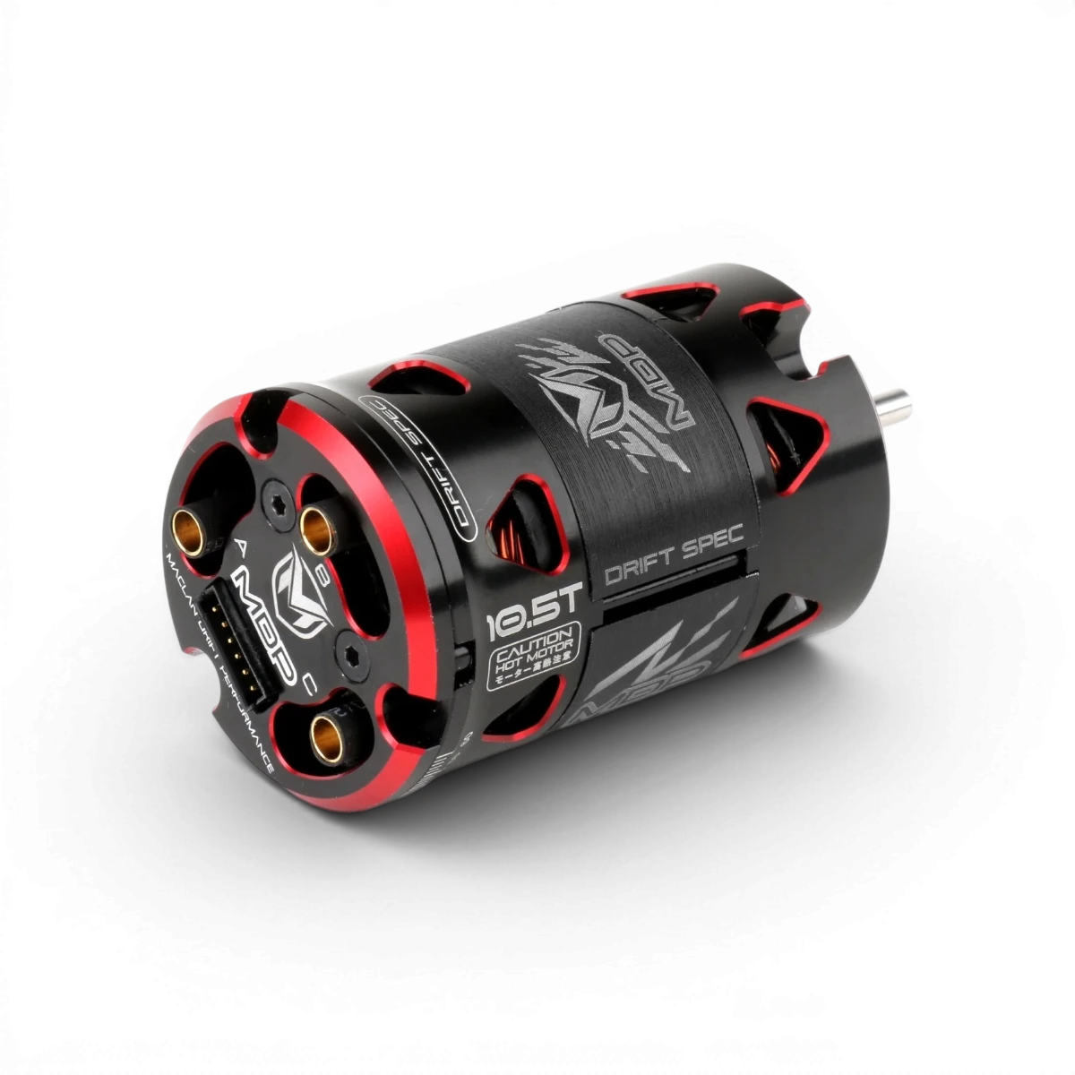 Moteur brushless drift Maclan MDP 10.5T, électronique haute performance pour voitures RC, vue de face avec logos.