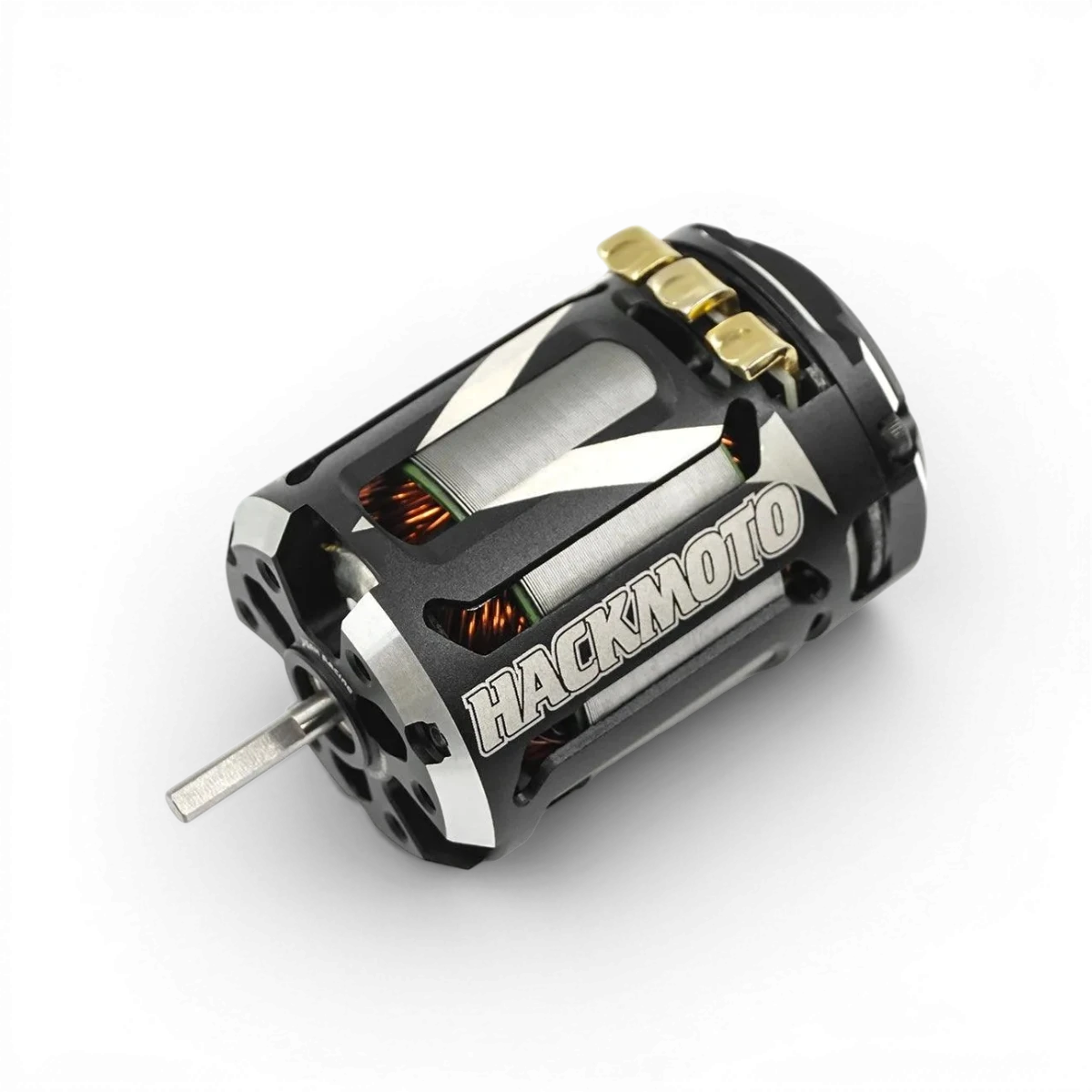 Moteur brushless sensored Hackmoto V 13.5T 540 de Yeah Racing, vue de face avec connecteurs électriques visibles.