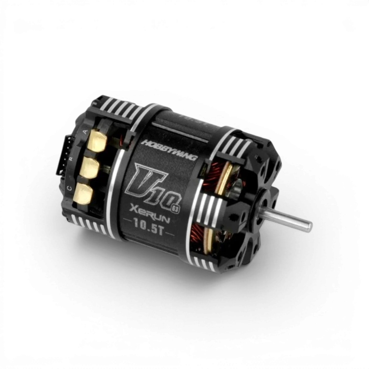 Moteur électronique Hobbywing Xerun V10 Brushless G3 4500kV sensored pour RC, 2-3S, 10.5T, visible avec ses composants.