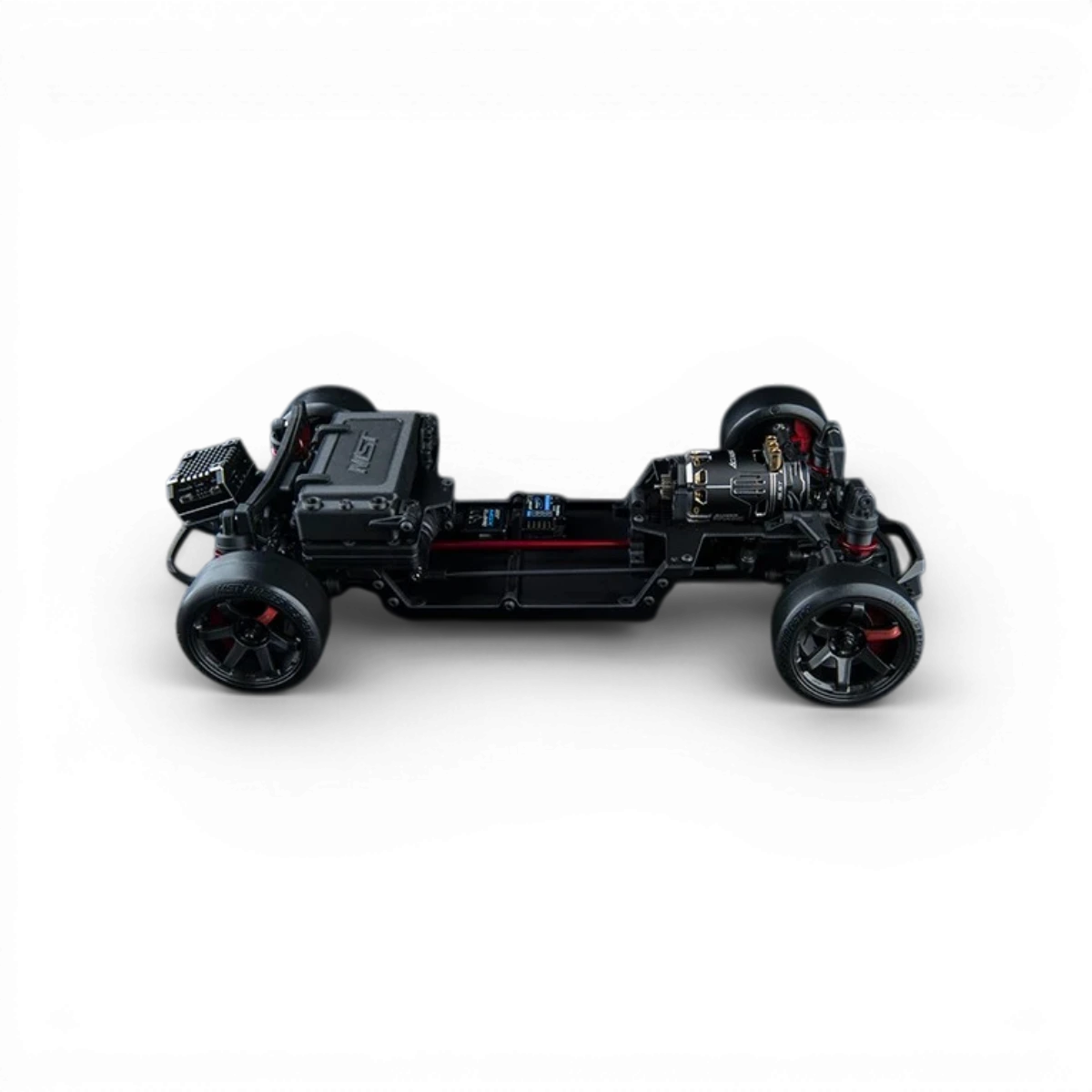 Châssis MST FRX S PRO 1/10 pour voiture RC Drift de Max Speed Technology, vue en gros plan sur la pièce en plastique noir.
