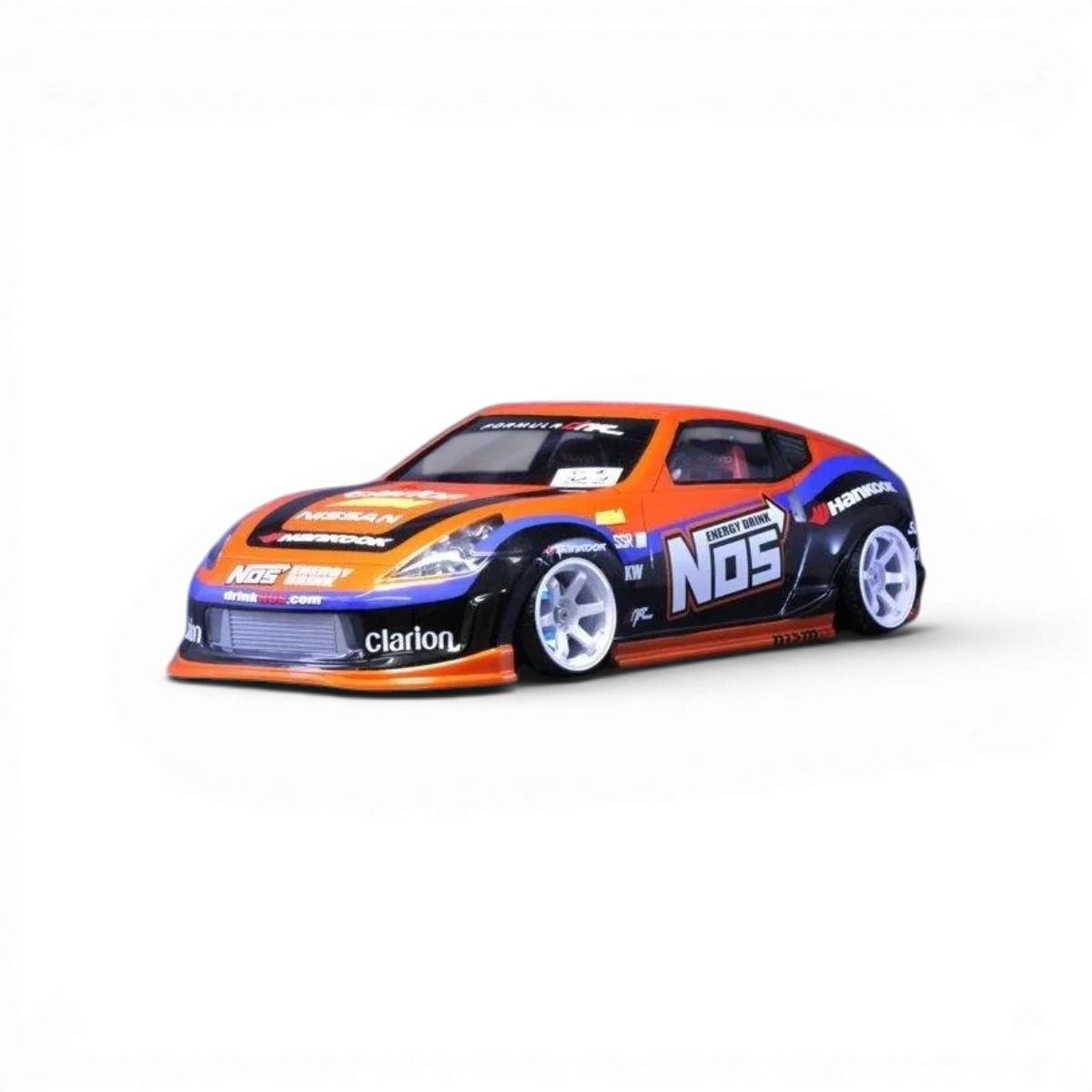 Modèle de voiture Nissan Fairlady Z Z34 en carrosserie Pandora RC, vue détaillée avec couleurs réalistes et finitions précises