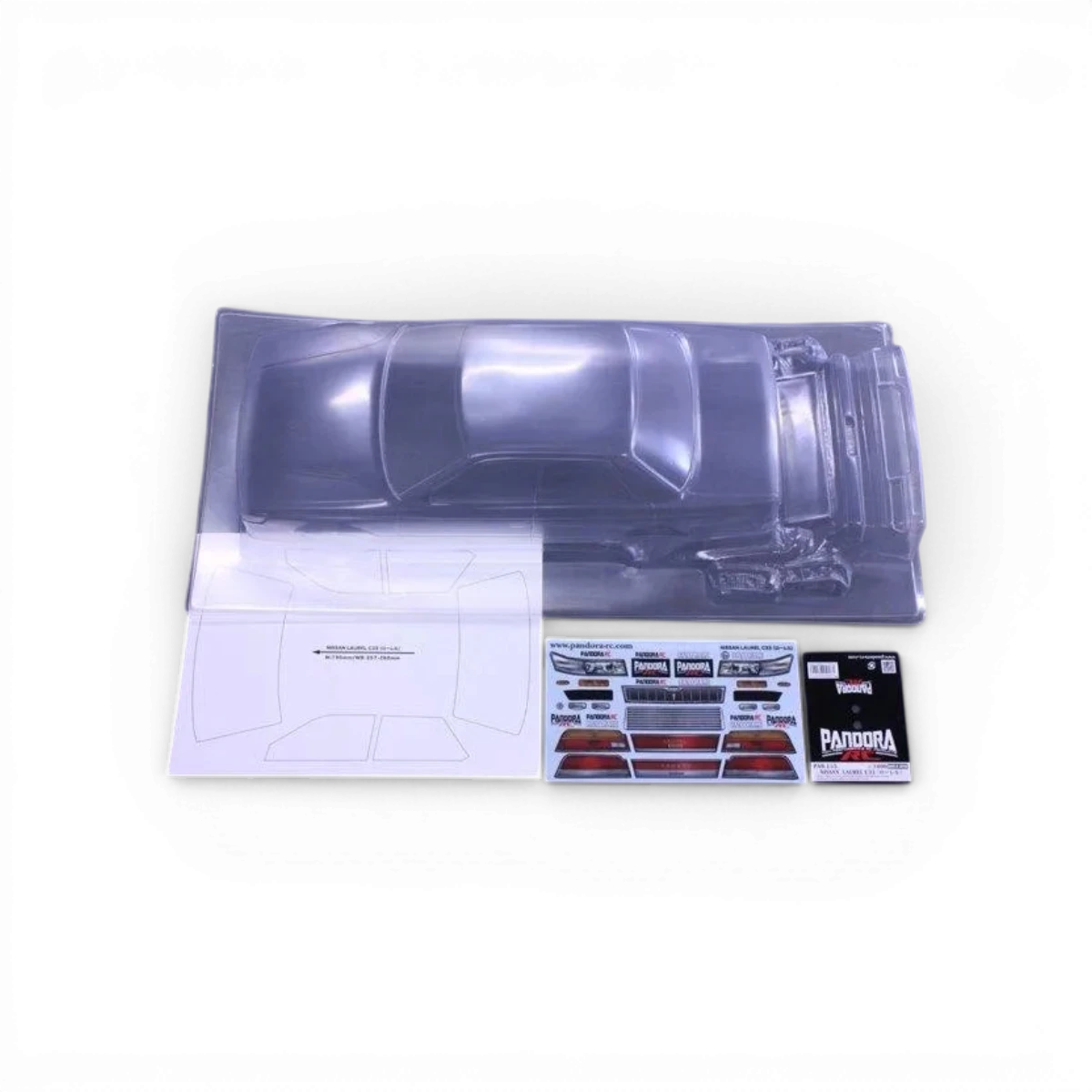 Modèle de carrosserie Nissan Laurel C33 Pandora RC, vue détaillée de la carrosserie en plastique pour voiture télécommandée.
