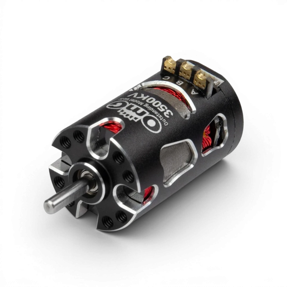 Moteur électronique OMG-MT-AURORA 3500KV S2 noir, haute performance pour véhicules RC, vue de face avec détails.