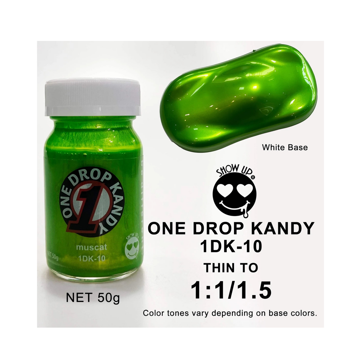 Gomme à mâcher ONE DROP KANDY Muscat de la marque Show UP, emballage blanc avec logo coloré, vue de face.