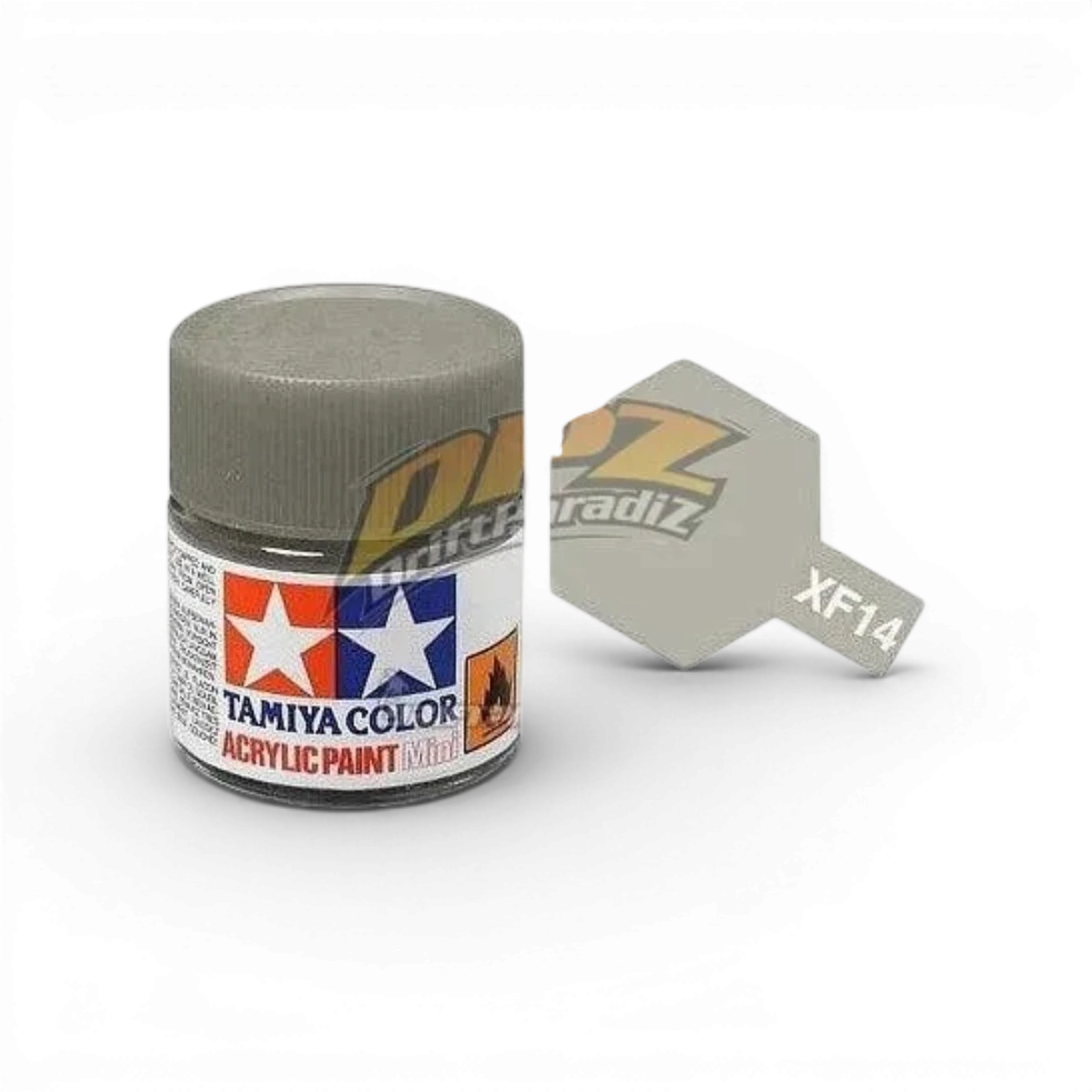Peinture Tamiya Gris Armée Japonaise XF14 pour modèles, flacon de peinture en tube avec étiquette détaillée.