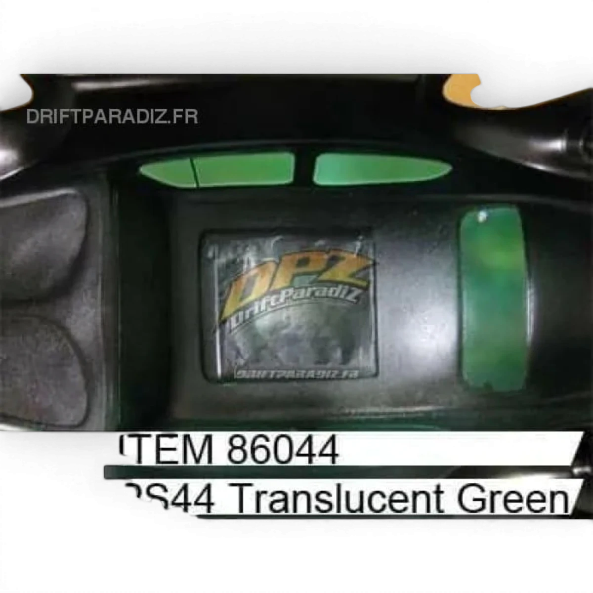 Peinture Lexan Tamiya PS44 vert translucide pour modèles en plastique, flacon avec bouchon noir et étiquette verte.