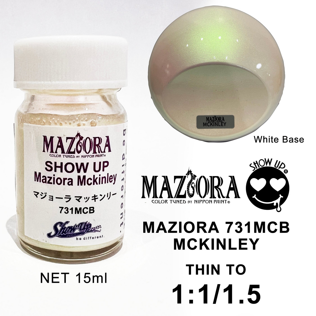 Peinture polarisée Maziora MCKINLEY Show UP, finition colorée et brillante, appliquée sur une surface métallique.