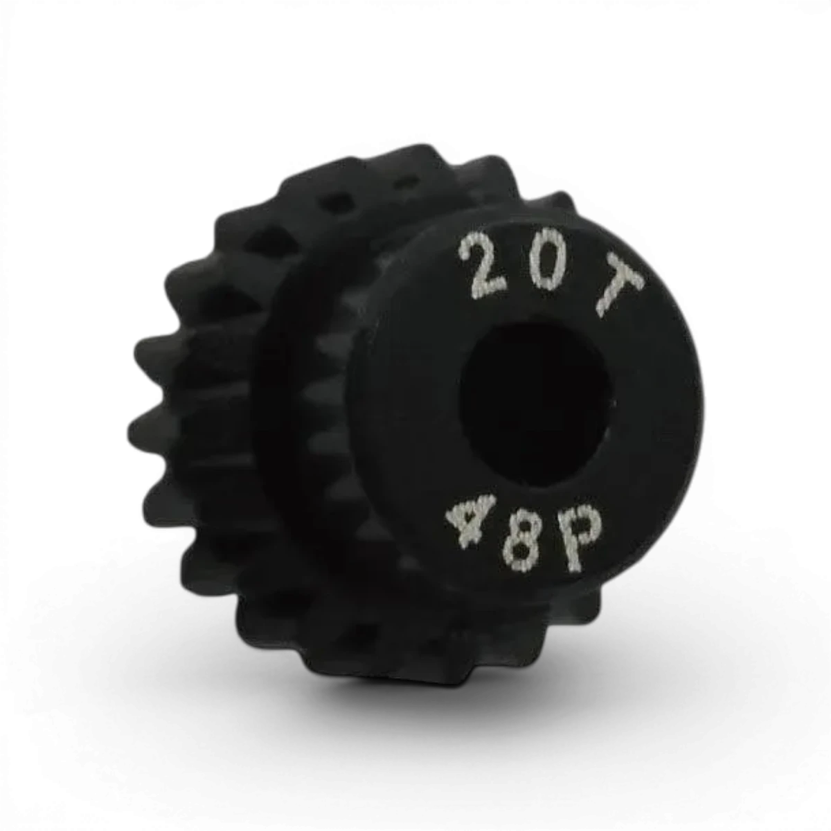 Pignon moteur en aluminium traité, 20 dents, 48dp, pour pièces détachées Integra, visible en détail dans l'image.