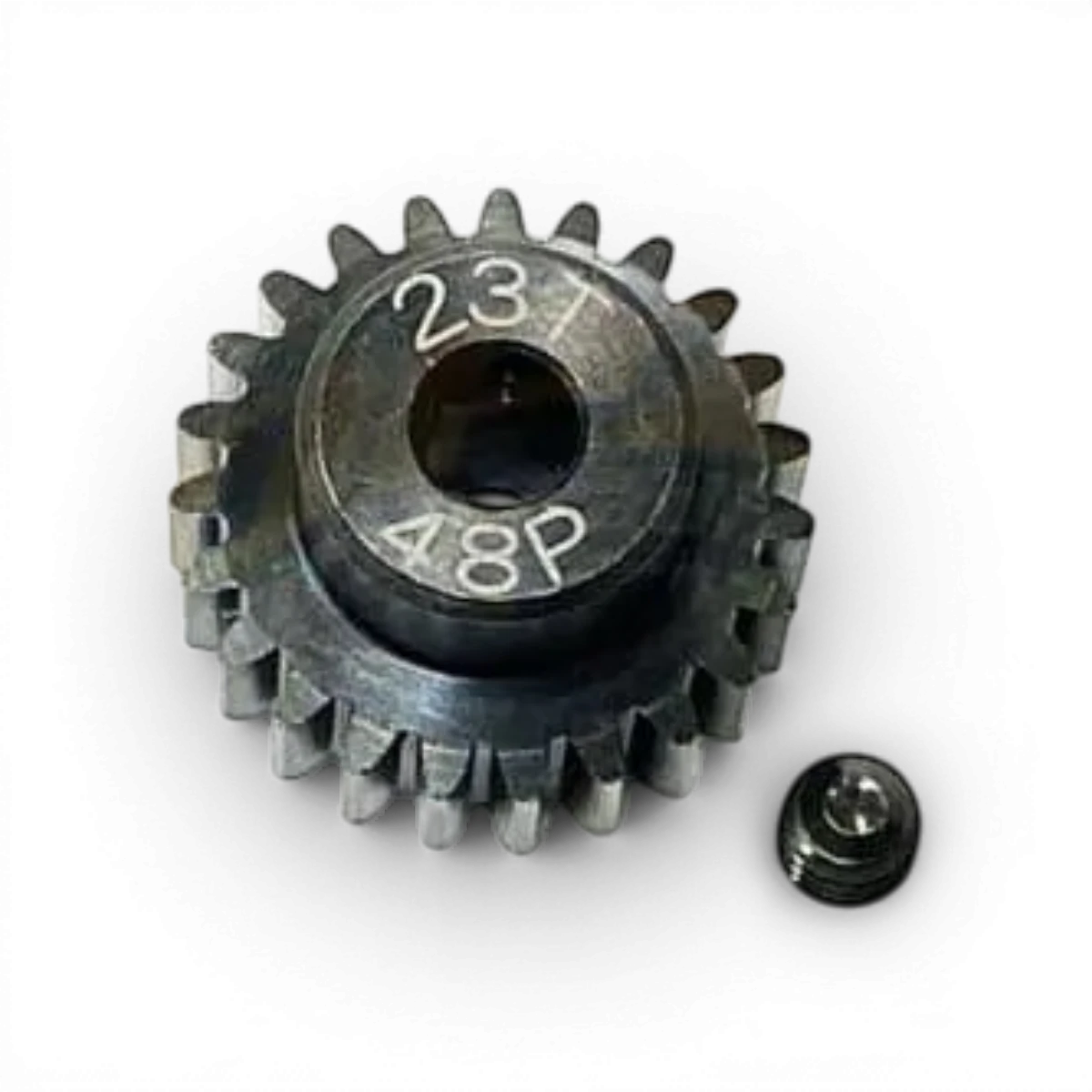 Pignon moteur en acier trempé de 23 dents, 48dp, pour pièces détachées Topline, image montrant le pignon métallique.