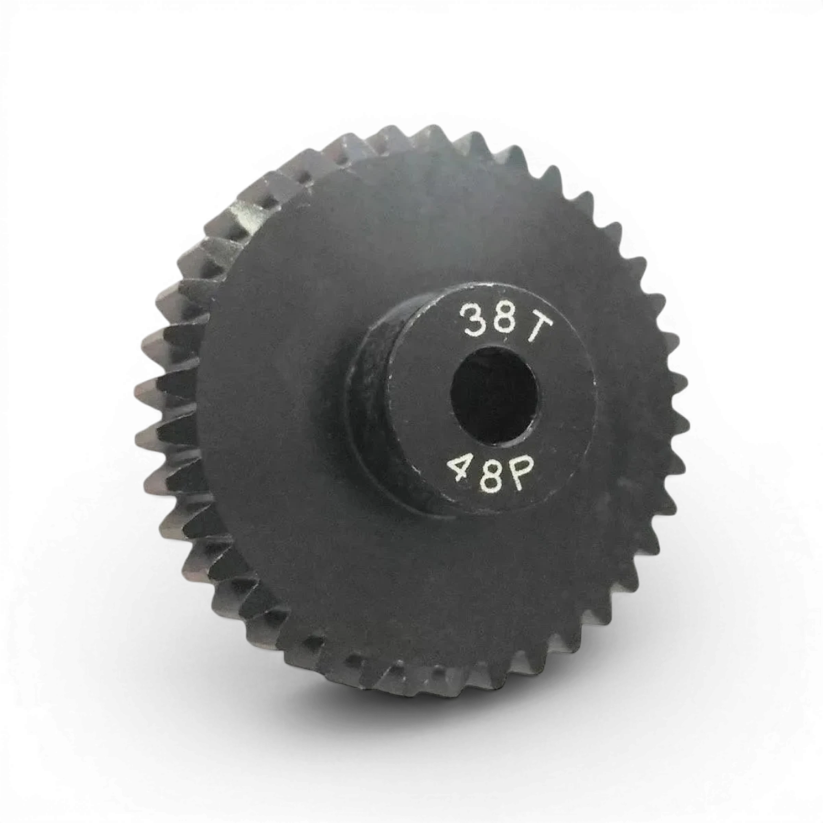 Pignon moteur en aluminium traité, 38 dents 48dp, pour pièces détachées integra, visible avec dents et finition métallique brillante