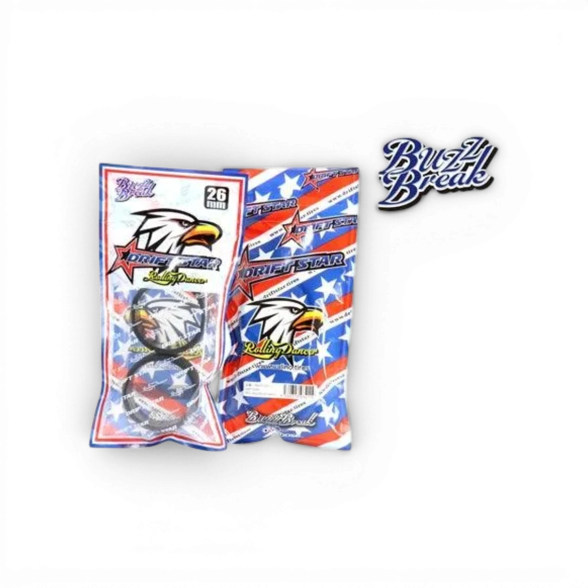 Pneus DRIFT STAR Rolling Dancer de BuzzBreak, roues pour skateboard, design coloré et robuste, vues des pneus en gros plan.