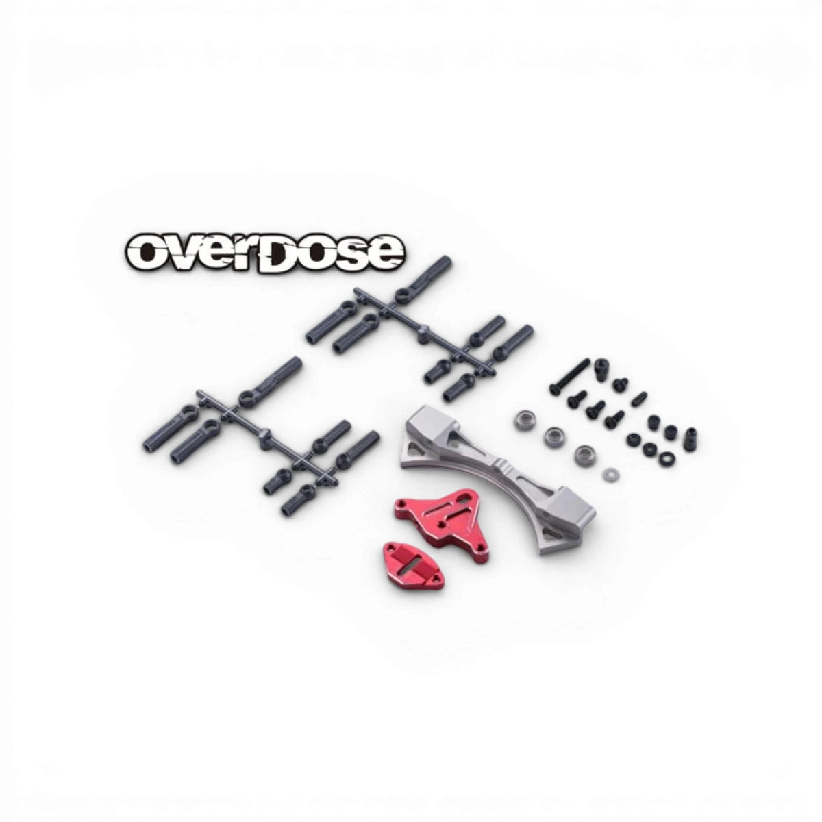 Pièce détachée de rack de direction en aluminium Type-3 de la marque Overdose, visible en couleur argentée.