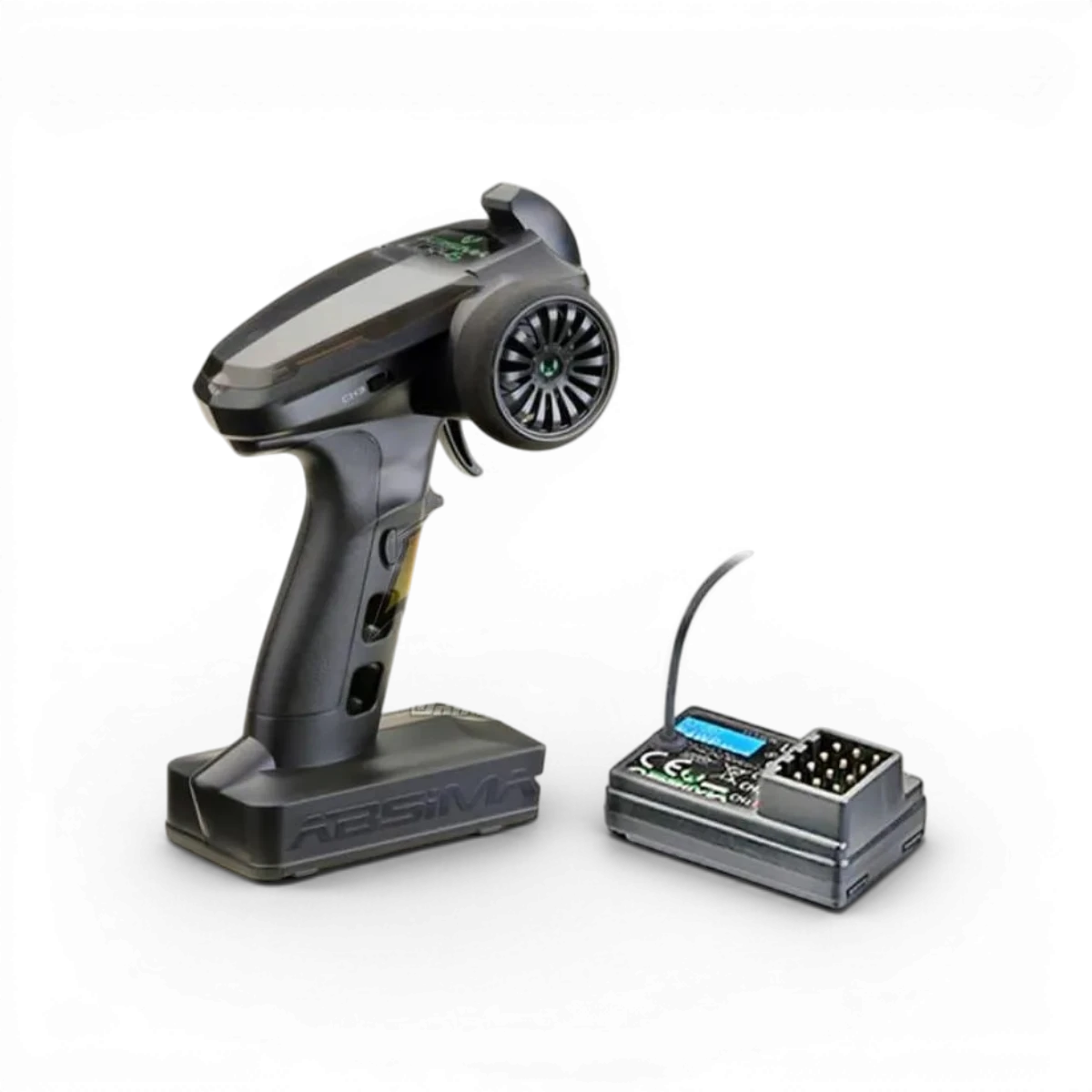 Radio électronique Absima CR4S et R4WP, contrôleur de télécommande pour véhicules radiocommandés, avec écran et joysticks.