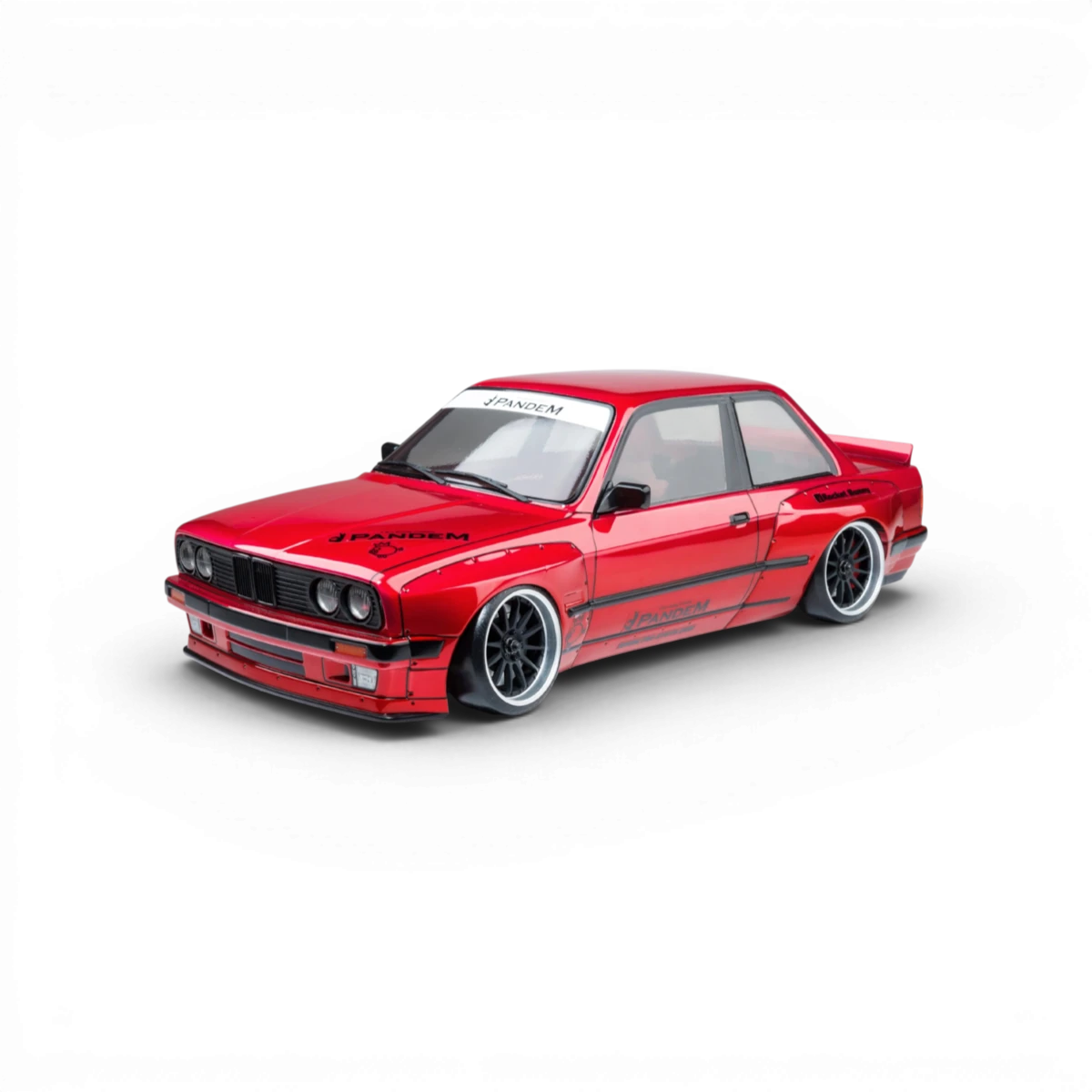 Voiture RC drift Max Speed Technology RMX 2.5 RTR E30RB rouge, vue de face avec détails du châssis et des pneus.