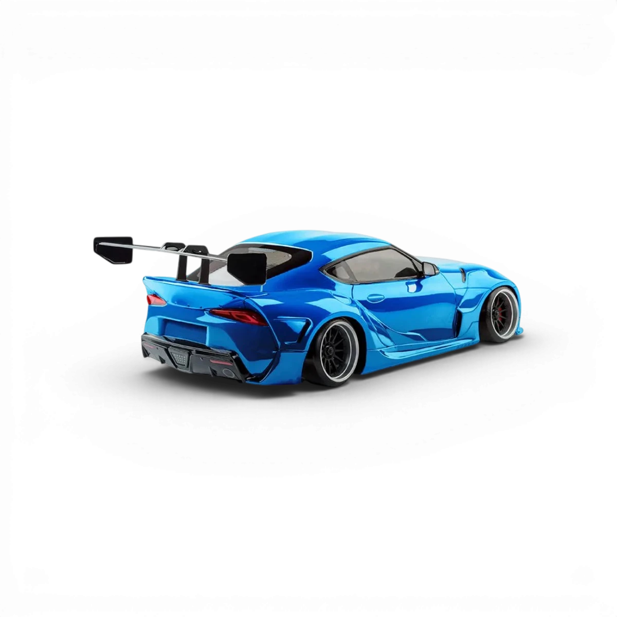Voiture RC drift Max Speed Technology RMX 2.5 RTR Toyota Supra A90 bleue métallisée, vue de côté avec détails métalliques.