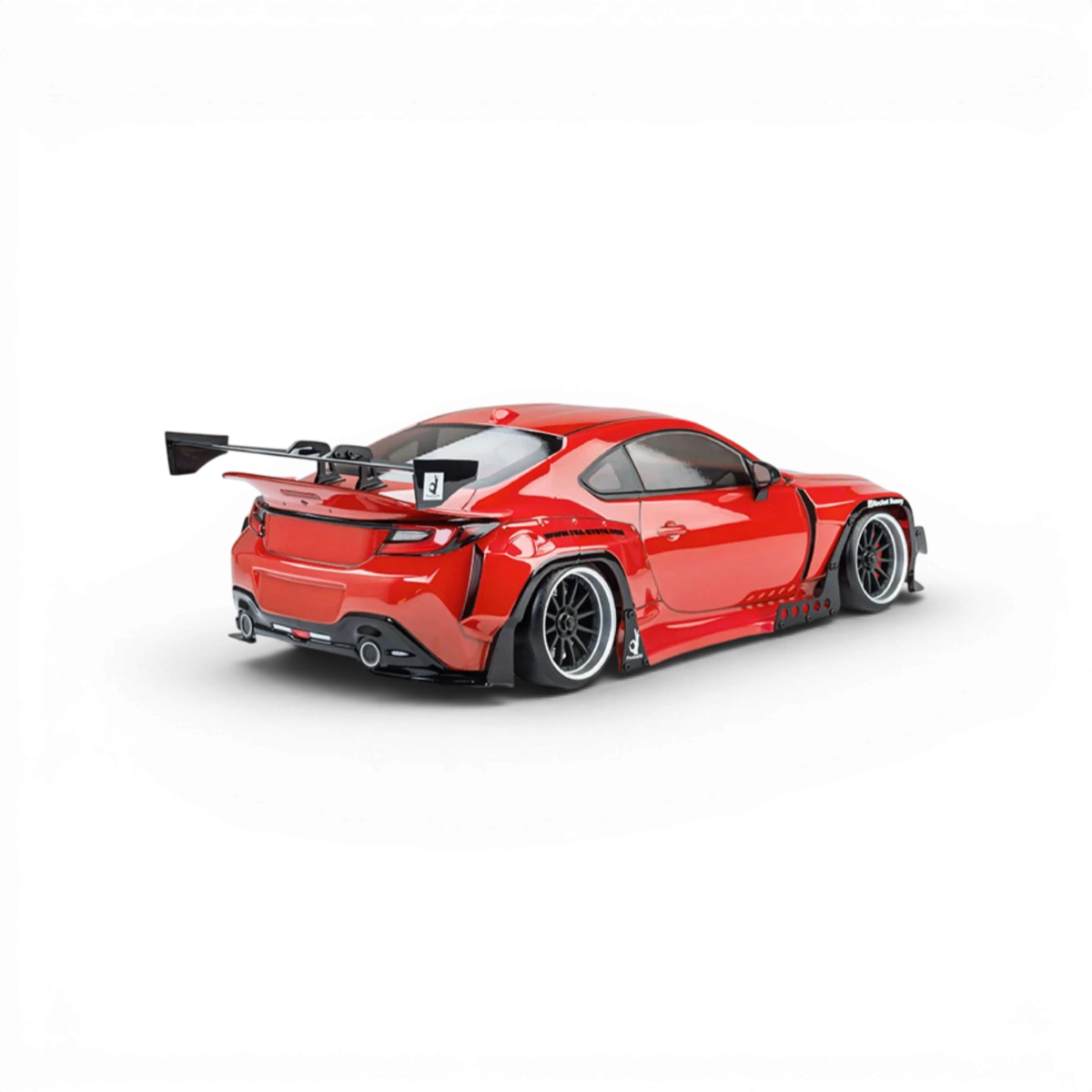 Voiture RC Drift brushless Max Speed Technology RMX 2.5 RTR GR86 rouge, vue de côté, détails du design et roues.