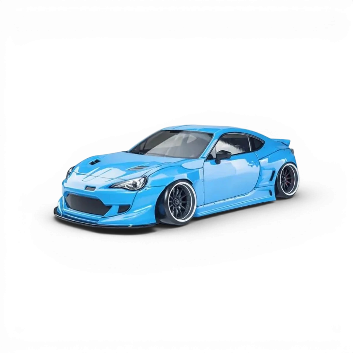 Voiture RC drift brushless Max Speed Technology RB86 en bleu, modèle Toyota 86RB, vue de face avec roues et détails.