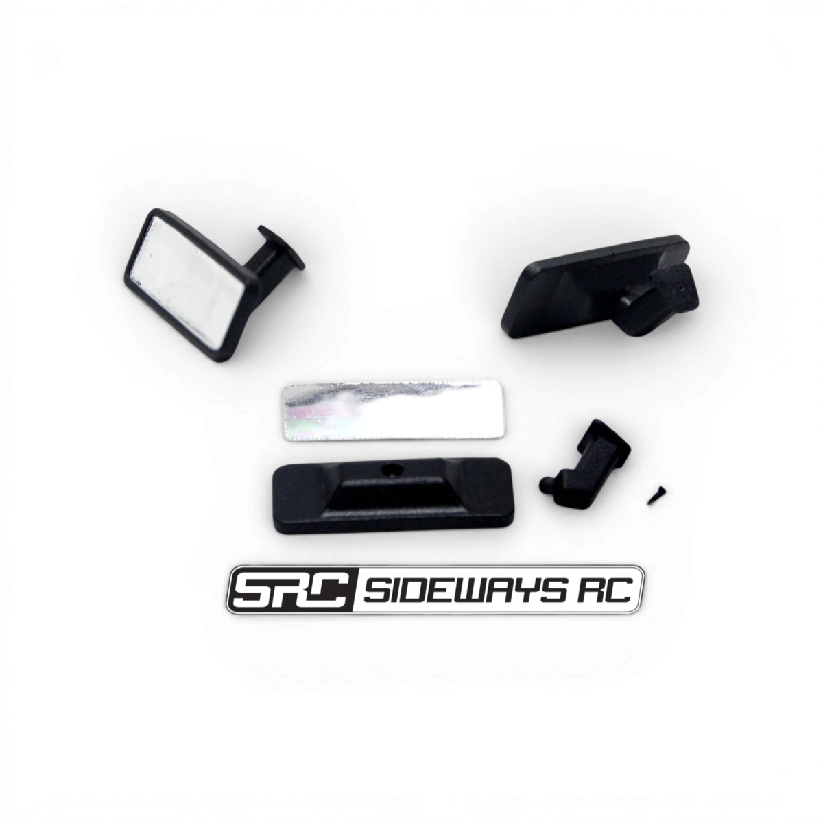 Rétroviseurs intérieurs larges de customisation de la marque Src Sideways RC, visibles en gros plan.