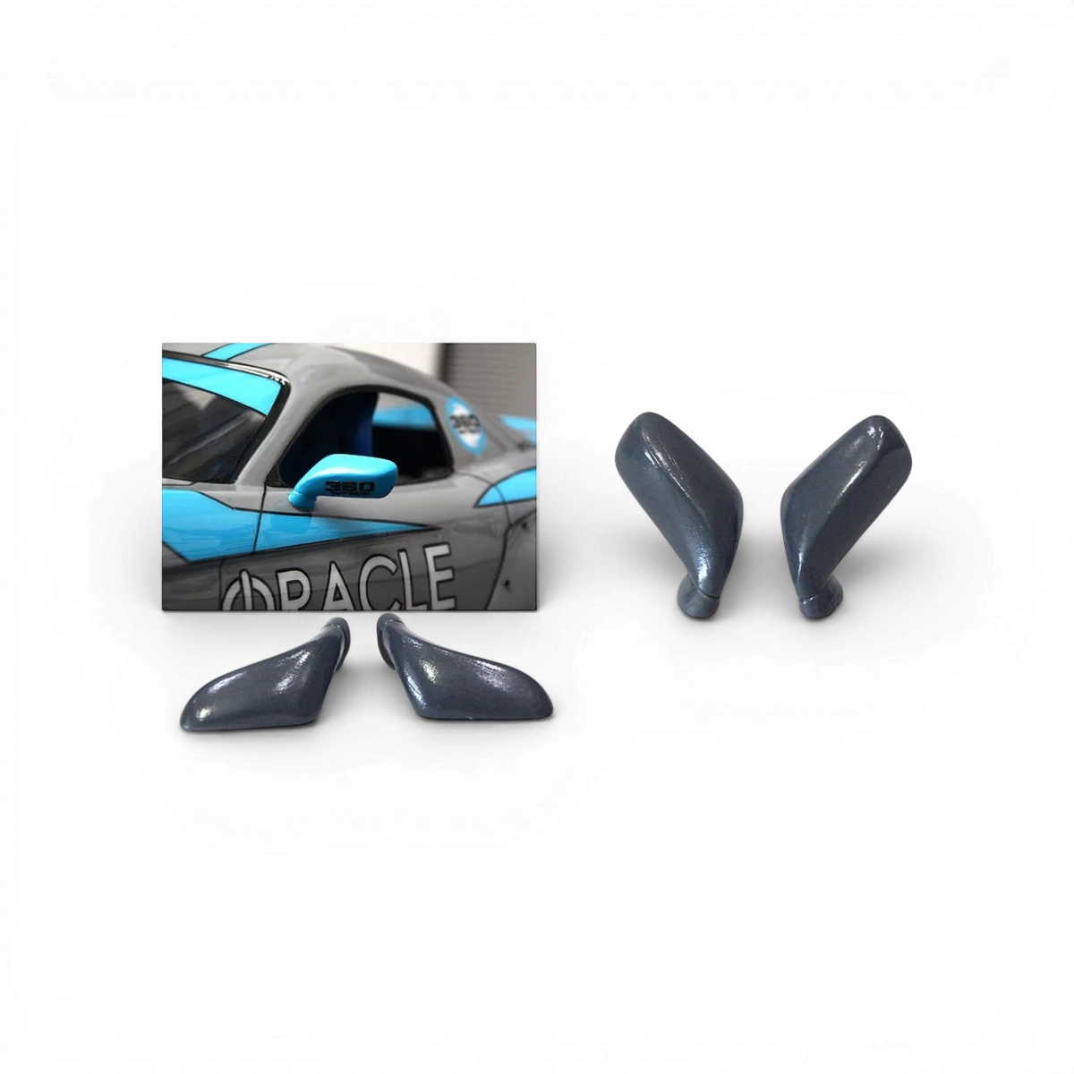 Rétroviseurs style 7 de la marque Src Sideways RC, personnalisés pour véhicules RC, visibles en noir avec cadre compact.