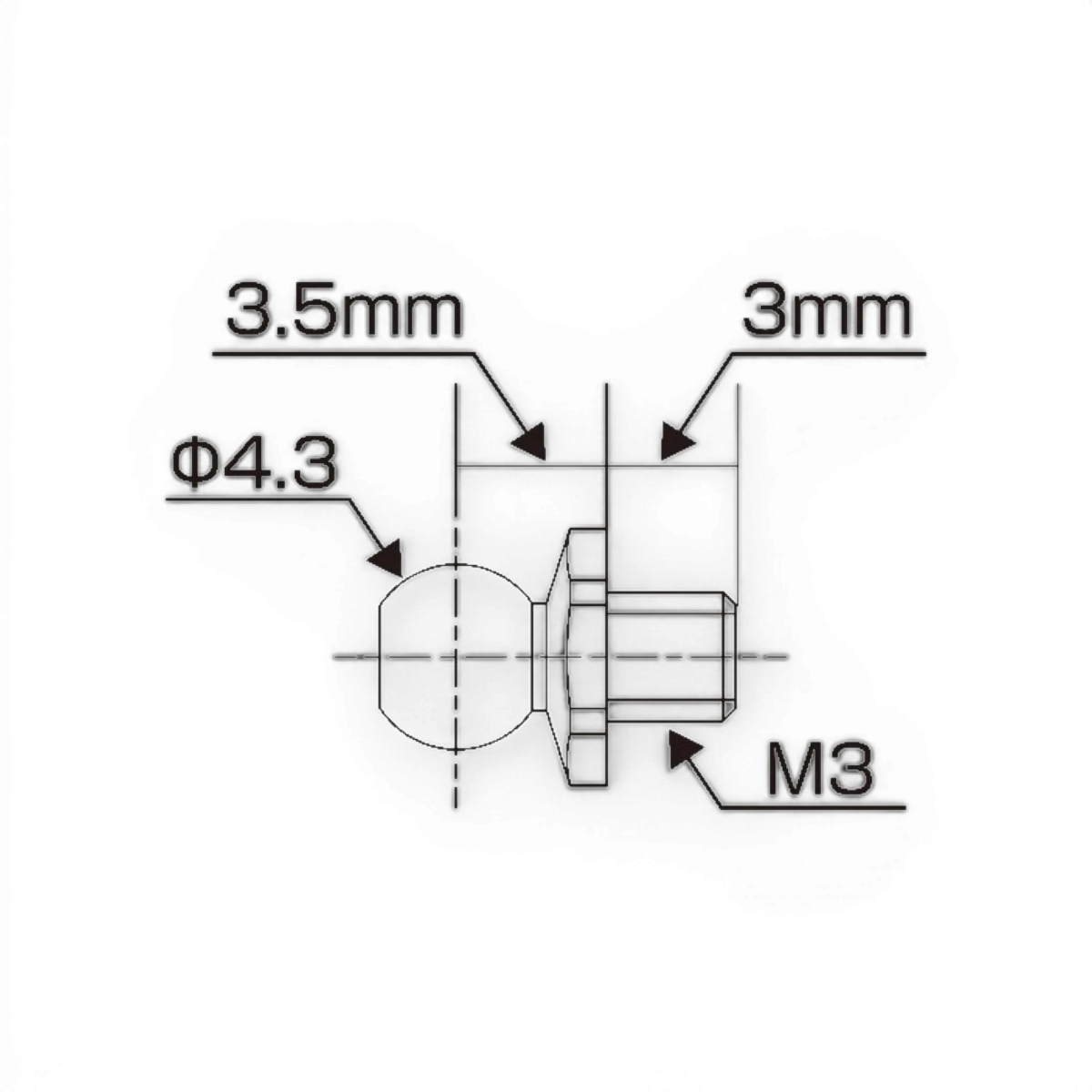 Rotules en titane SPM 4,3 mm Team Reve D, pièce détachée pour modélisme avec tige courte et sphère robuste.